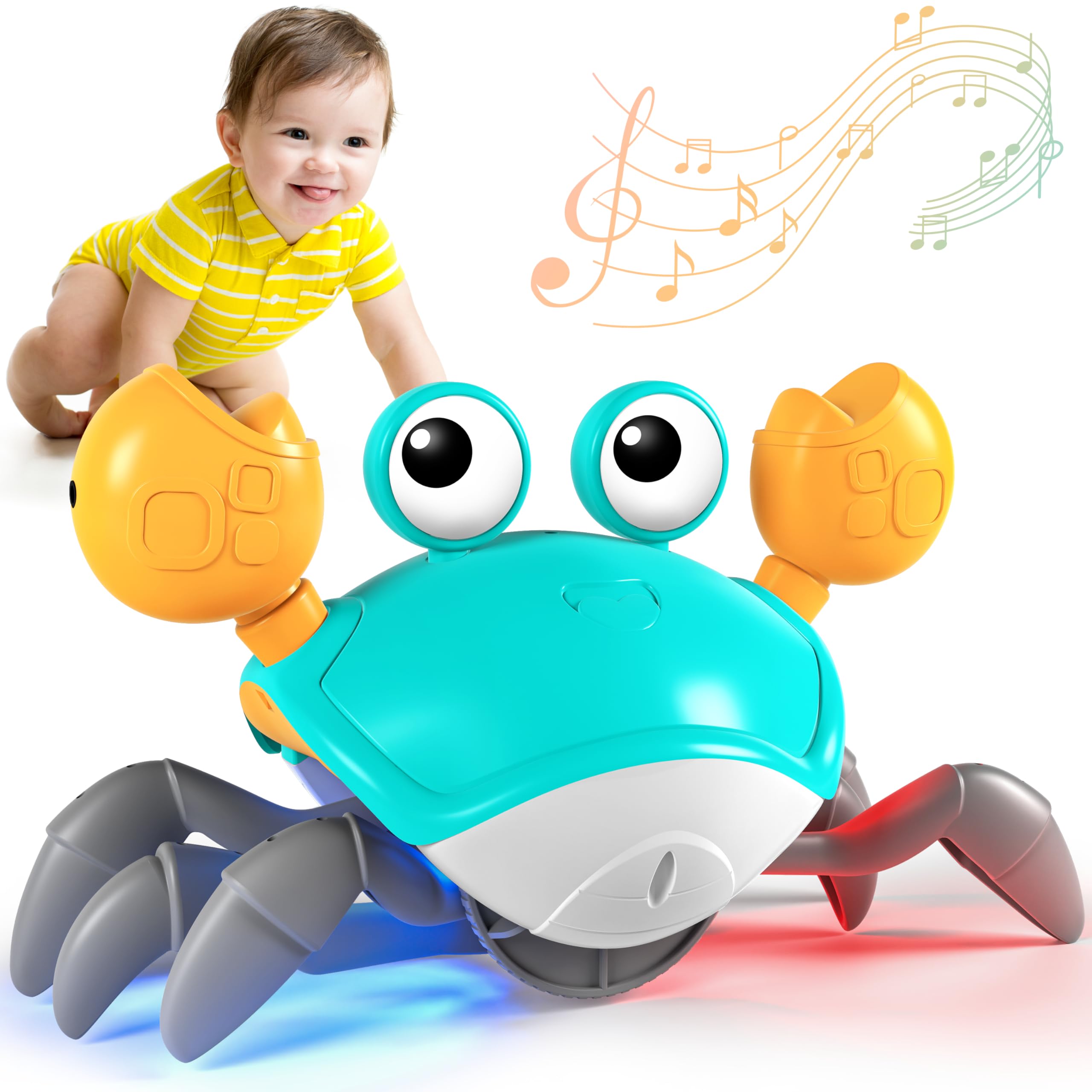 Interactive Dancing Crab Baby Toy - Crawling Musical Sensory Toy for Tummy Time, Infants 0-6 to 12-18 Months | Fun Walking Moving Toy with Music for Boys & Girls | Perfect Toddler Birthday Gift for Developmental Play & Learning