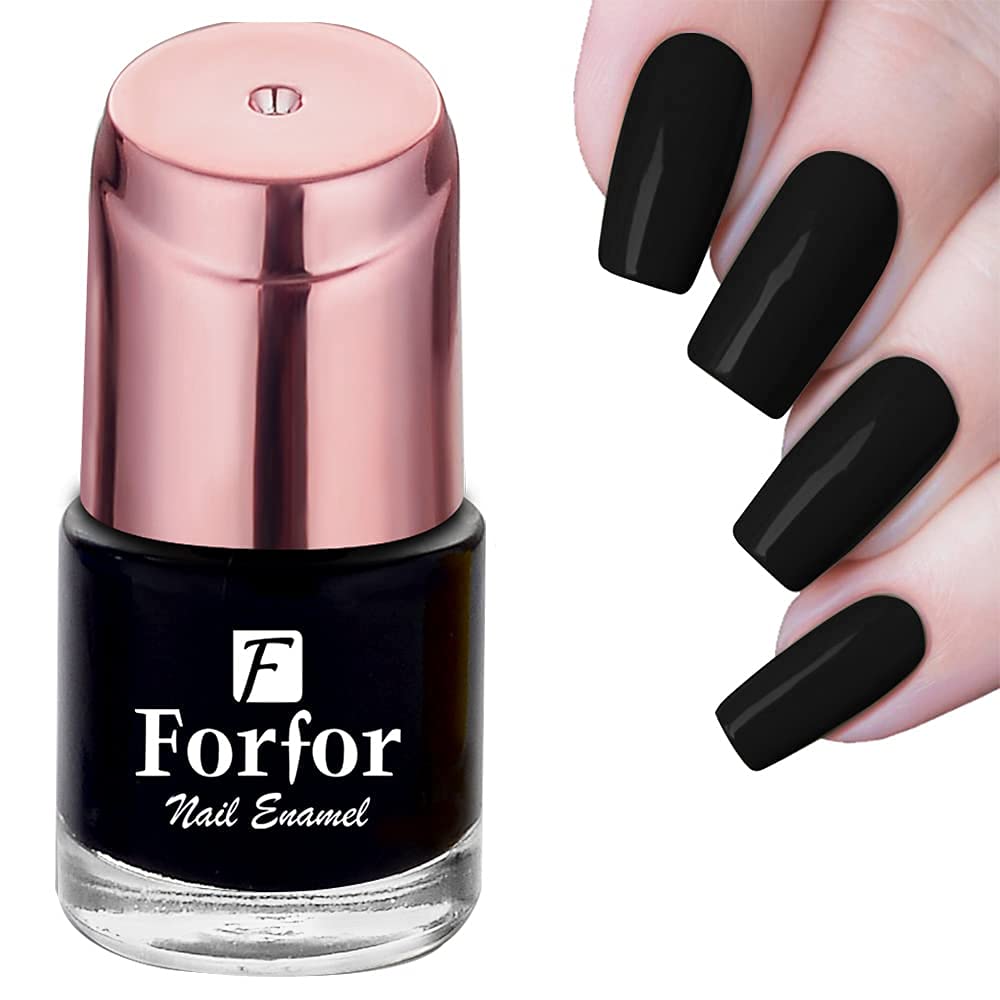 FORFOR® Perfect Stay Glossy Nail Polish - Long Lasting, Chip Resistant, Charcoal Black Nail Lacquer for Women | Salon Quality at Home, Perfect for Parties, Weddings & Everyday Wear