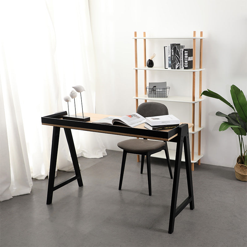 YARA Study Desk 118cm - Black & Natural Wood Writing Table for Home Office, Student Desk with Storage Shelf | Perfect for Small Spaces, Dorm Rooms & Work from Home Setup