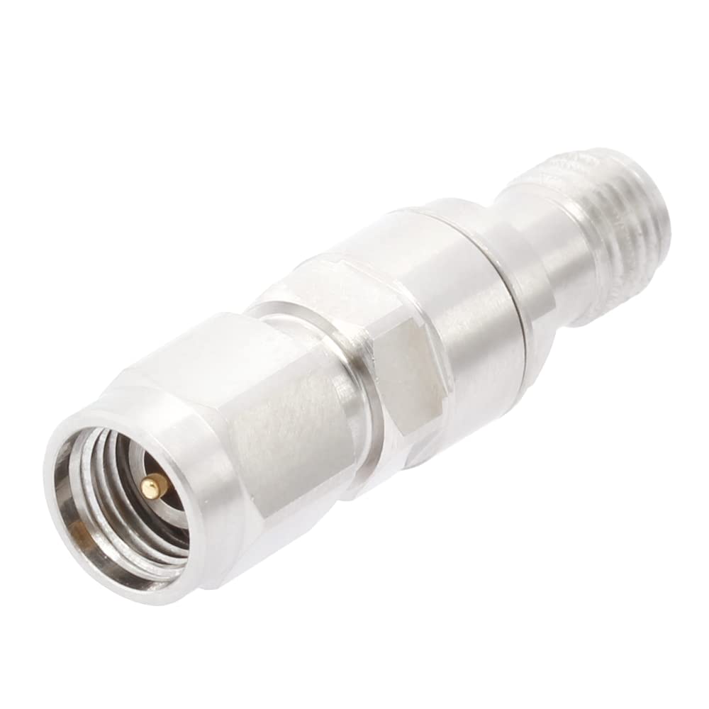 Precision 2.92mm Male to 3.5mm Female RF Microwave Adapter Connector - DC to 34GHz, 50 Ohm, Stainless Steel - for Test Equipment, RF Systems & Wireless Communications
