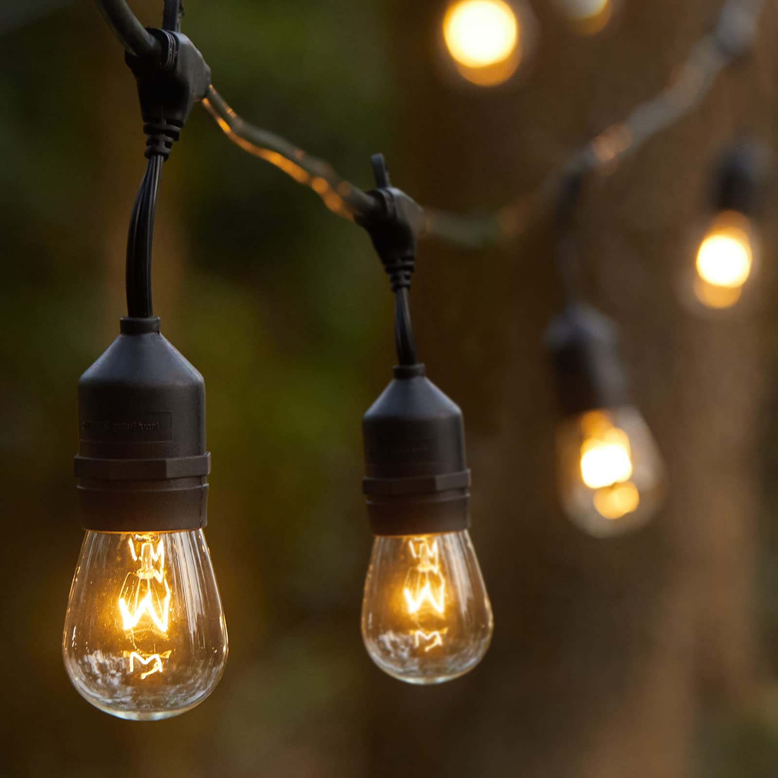 48FT Outdoor String Lights - Waterproof Patio Lights with 15 Edison Bulbs, Heavy Duty Strand for Garden, Cafe, Bistro & Porch Decor | 11W Warm White LED Hanging Lights for Outdoor Parties, Weddings & Backyard Ambiance