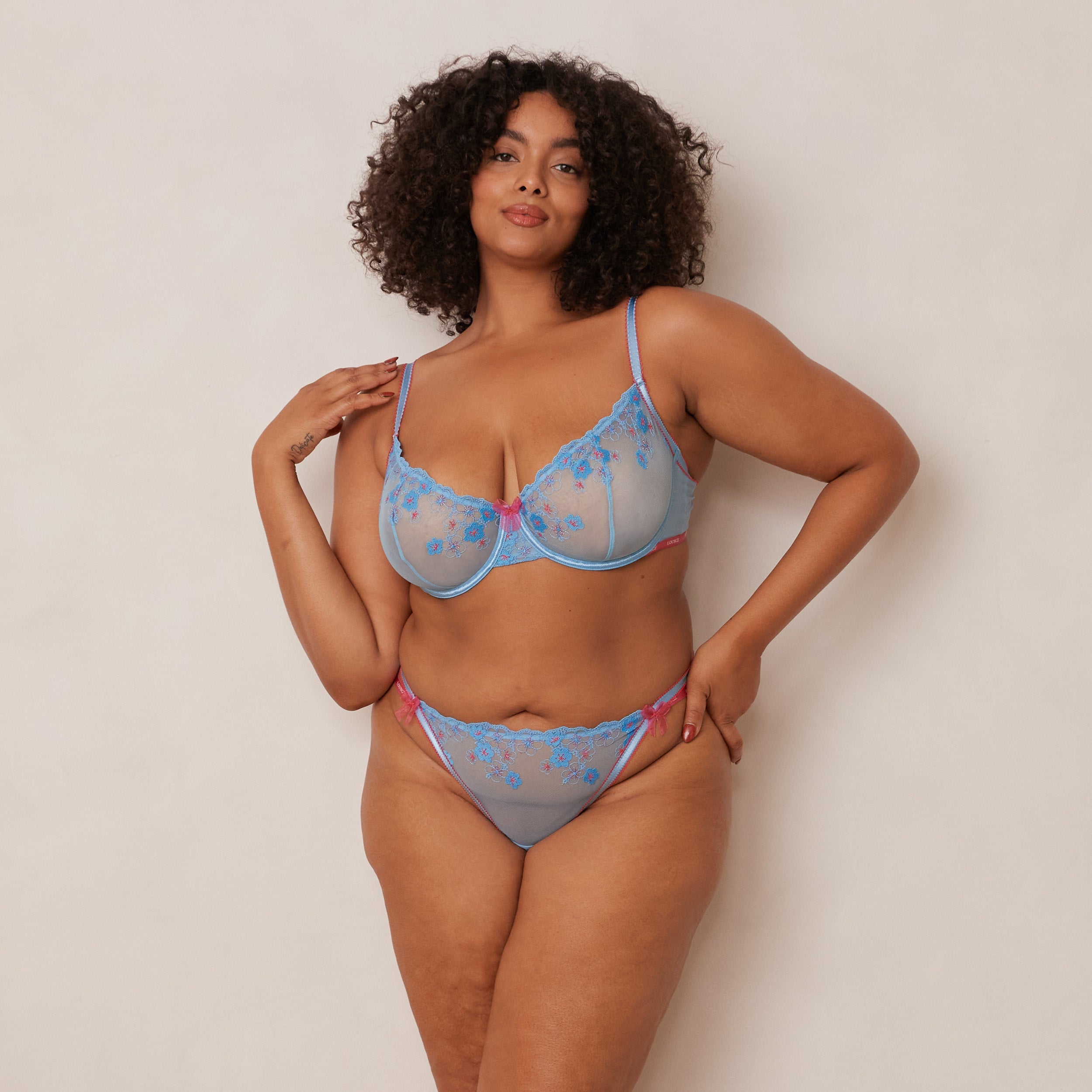 Floral Embroidered Balcony Bra - Lace Underwire Push Up Bra for Women in Blue | Perfect for Date Night, Special Occasions & Everyday Wear