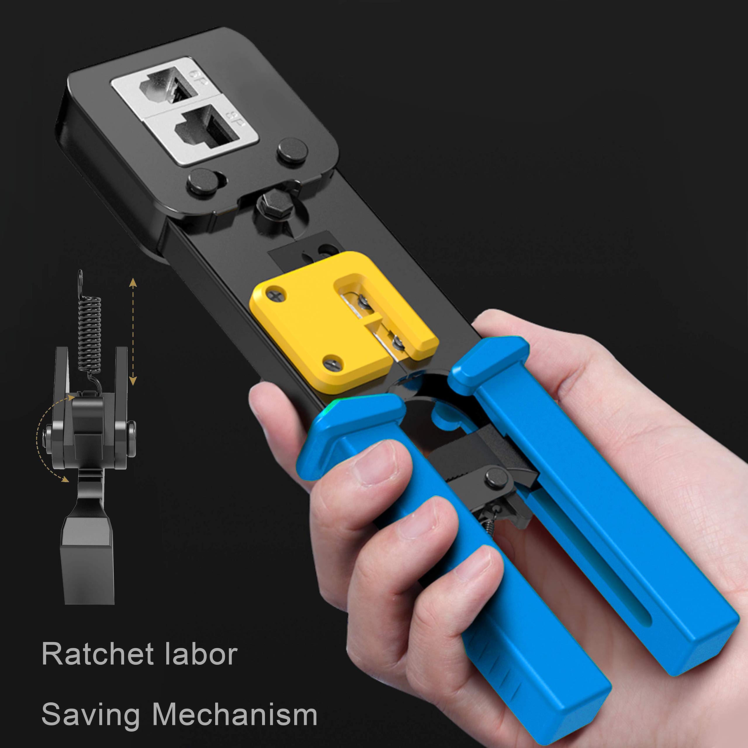 Professional RJ45 Crimping Tool with Passthrough - Yangoutool RJ12/RJ45 Crimper for Regular & End-Pass-Through Connectors - Perfect for Network Cabling & Ethernet Installations