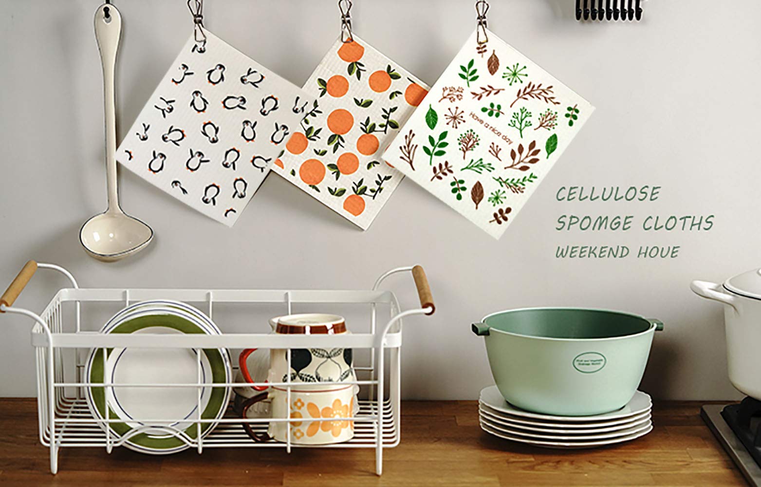 **Eco-Friendly Swedish Dishcloths Set of 4 - Super Absorbent, Fast Drying, Reusable Kitchen Towels for Cleaning & Wiping (Leaf Design) - Perfect for Dishes, Countertops, and Stainless Steel**