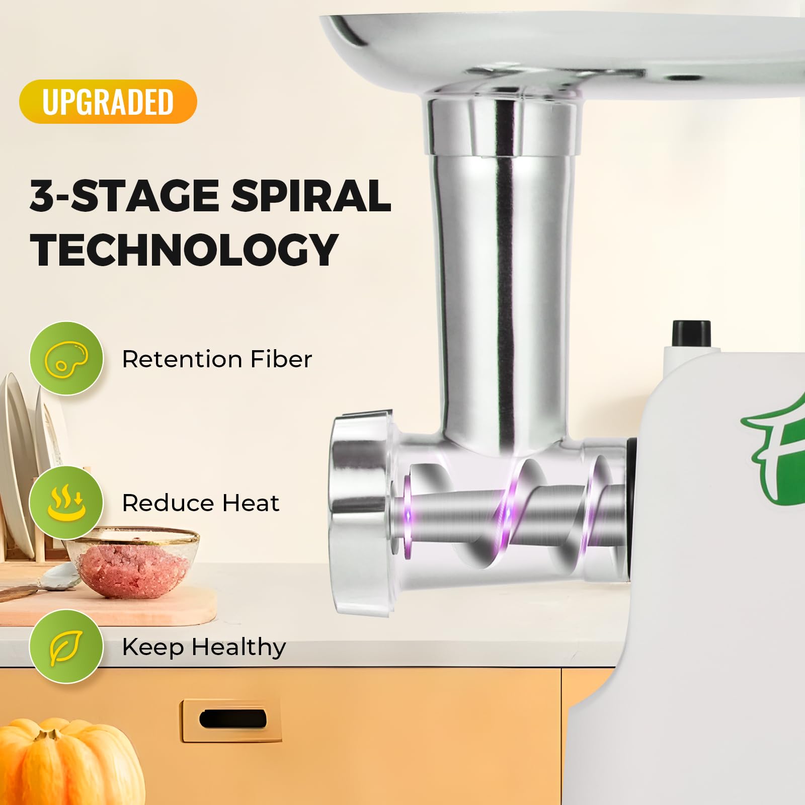 1700W Electric Meat Grinder - 9-in-1 Stainless Steel Kitchen Appliance with Sausage Maker, Kubbe Kit & 3 Grinding Plates - Perfect for Home Cooking, Juicing & Food Prep