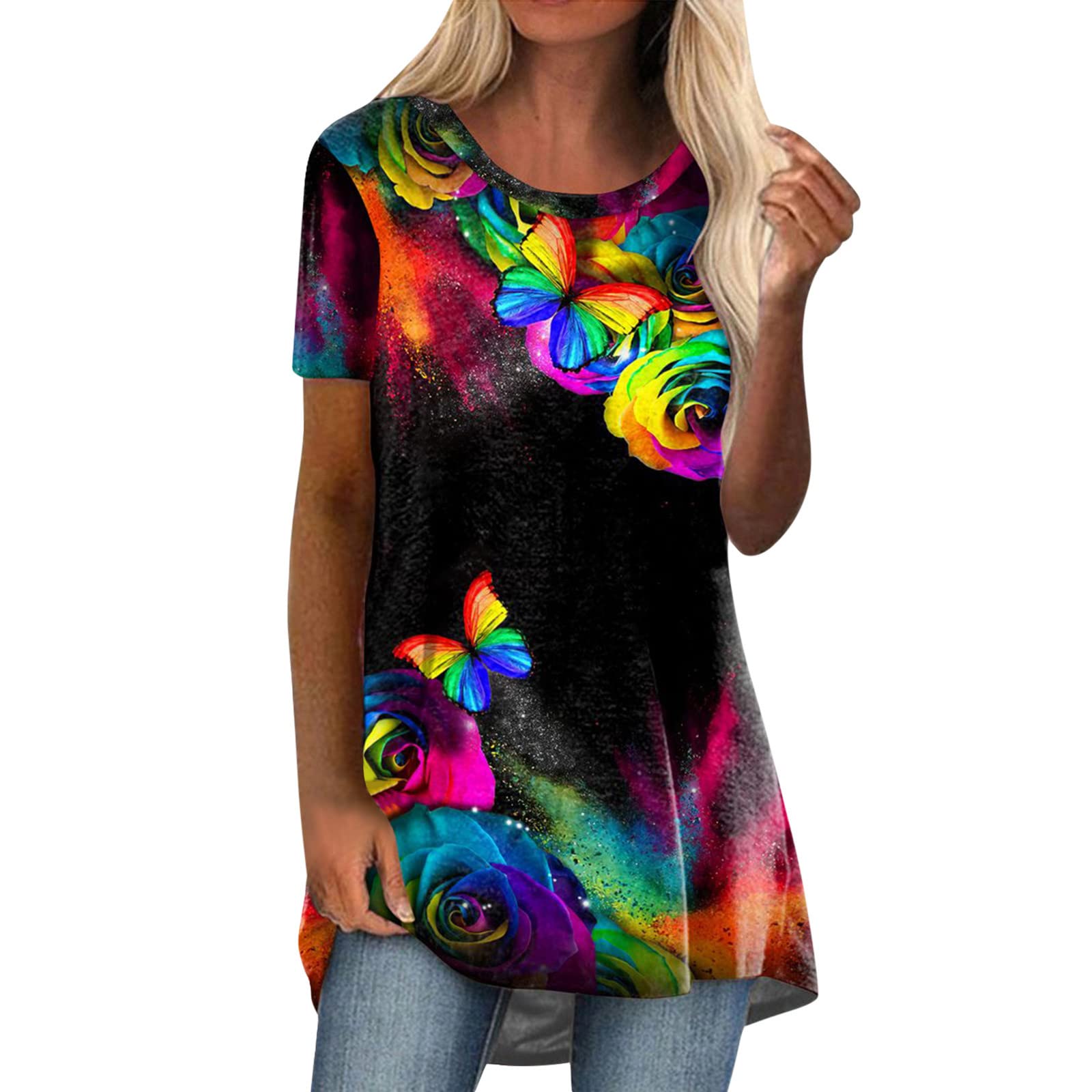 Women's Plus Size Summer Loose Blouse - Short Sleeve Graphic Casual T-Shirt - Perfect for Beach Outings, Vacation Wear & Everyday Comfort