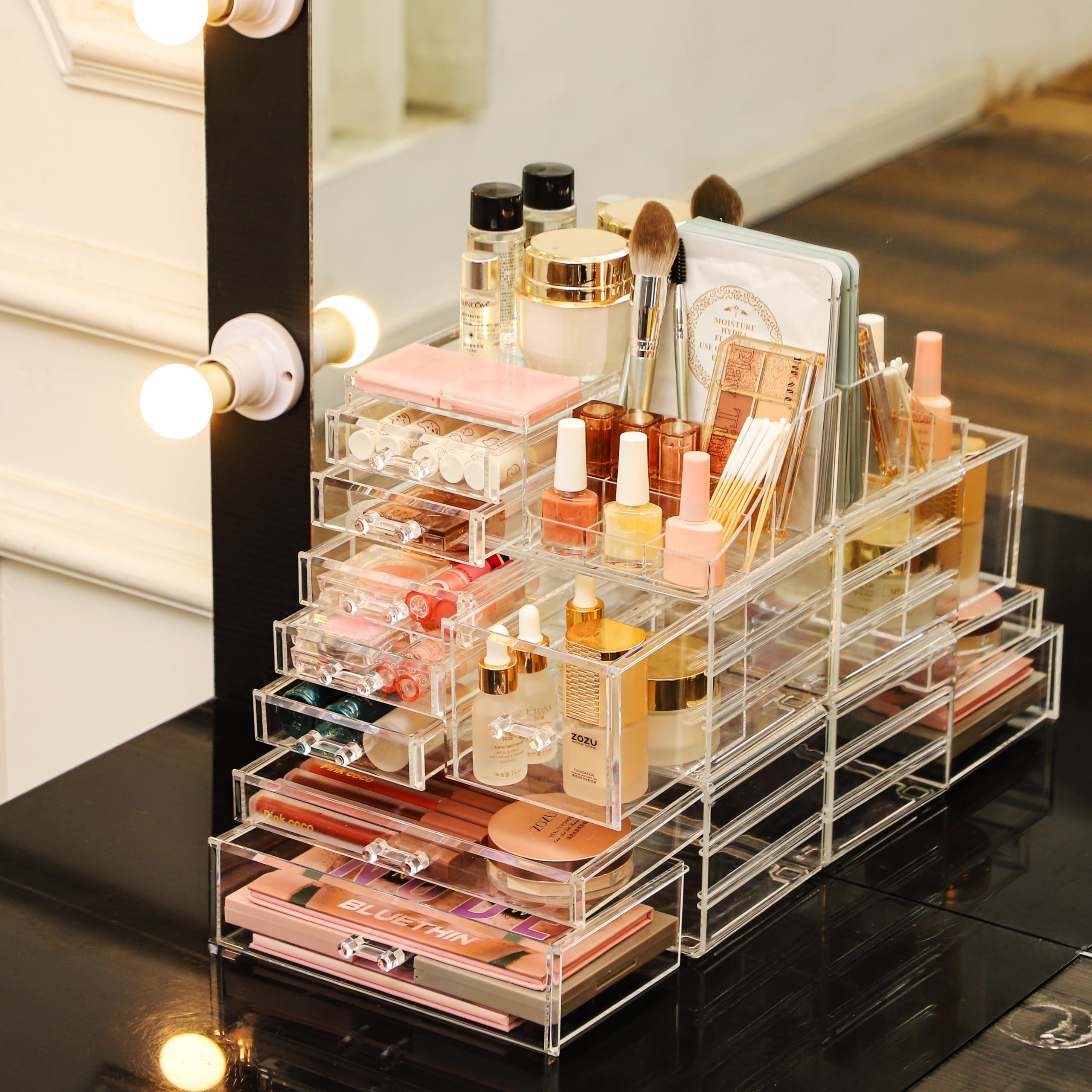 8-Drawer Clear Acrylic Makeup Organizer & Storage Case - Stackable Cosmetic Display Stand for Jewelry, Hair Accessories & Skincare Products | Perfect for Vanity, Bathroom & Dressing Table Organization