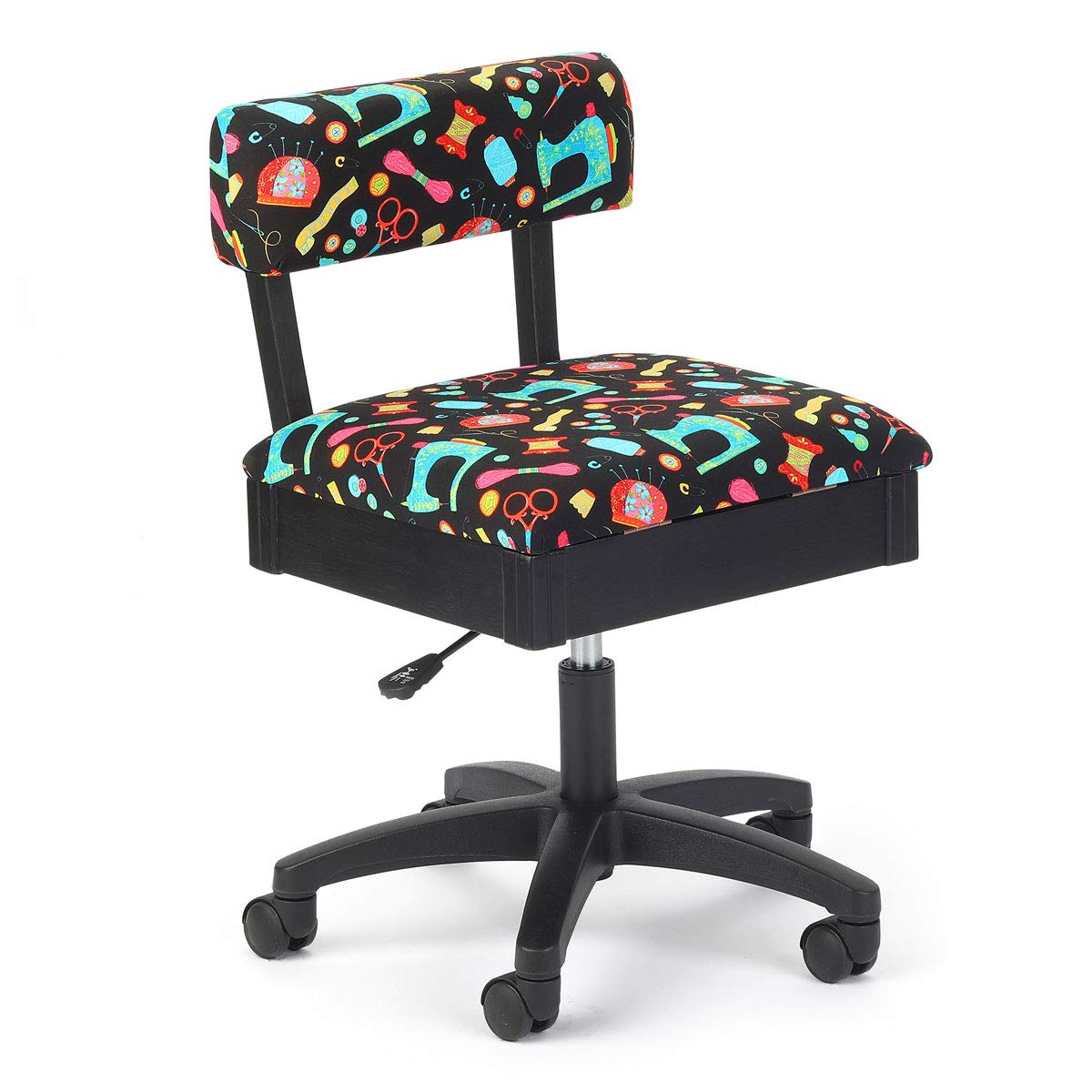 Arrow Cabinets H7013B Hydraulic Sewing Chair with Storage for Sewing Notions - Adjustable Height Craft Chair for Quilting, Tailoring & DIY Projects (Black)