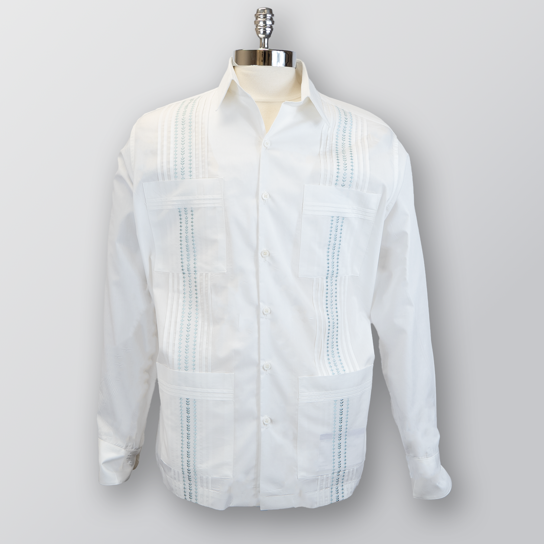 Authentic DOS CAROLINAS White Guayabera Long Sleeve Shirt for Men | Classic Cuban Style Wedding & Summer Casual Wear