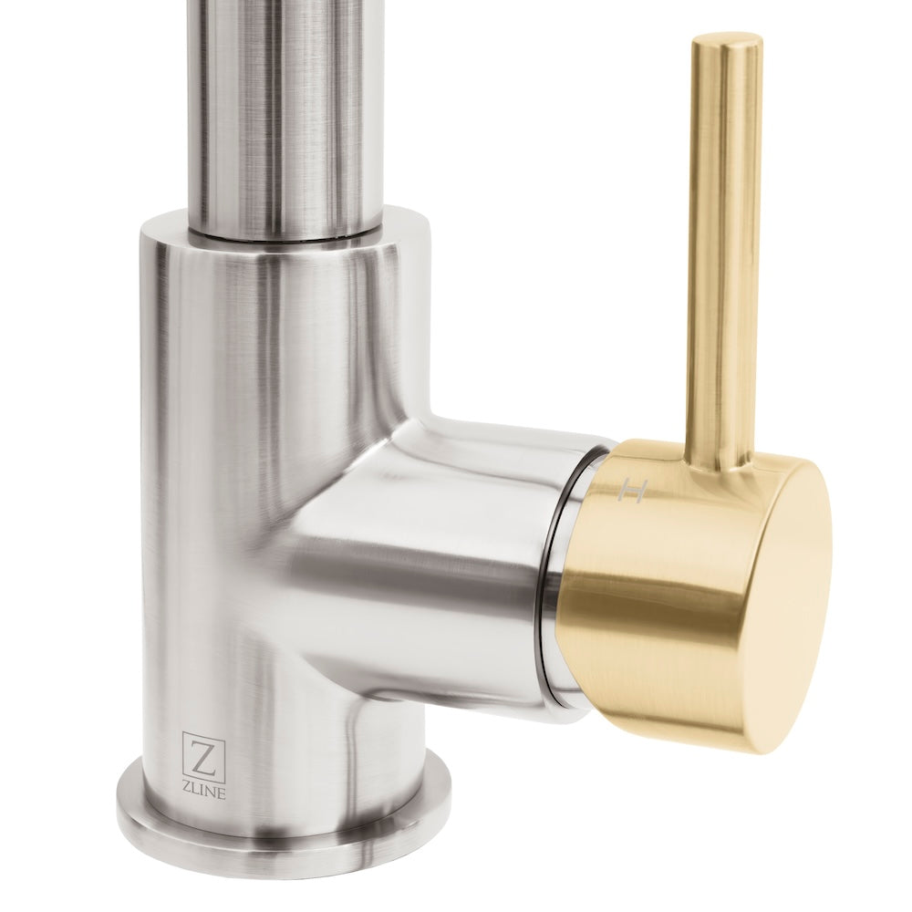 ZLINE Autograph Edition Sierra Pull Down Spring Single Handle Kitchen Faucet - Brushed Nickel & Champagne Bronze Finish - Perfect for Modern Farmhouse & Commercial Style Kitchens (SRA KF ZBNCB)