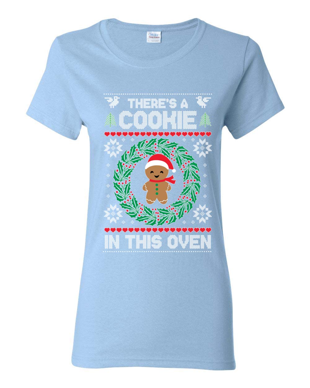 Funny Pregnancy Announcement T-Shirt - 'There's a Cookie in This Oven' Christmas Graphic Tee for Women | Holiday Gift, Ugly Sweater Party & Maternity Photo Shoot