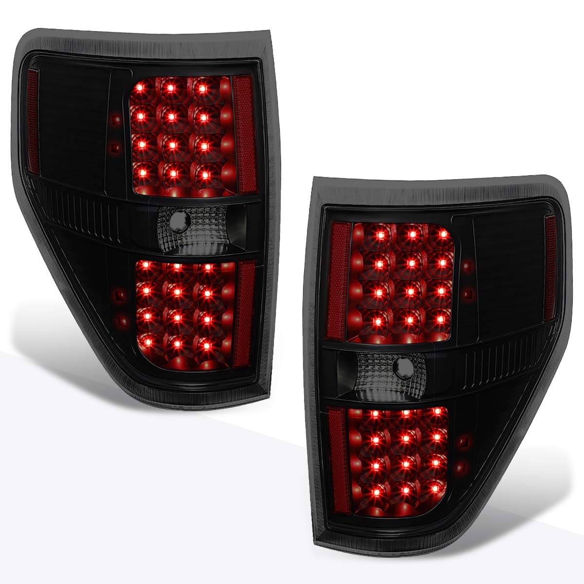 Dual LED C-Bar Tail Lights Brake Lamps Assembly for 09-14 Ford F-150 - Black Housing & Smoked Lens - Upgrade Your Truck's Style & Visibility for Night Driving & Off-Road Adventures