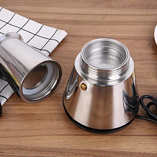 Electric Stove Espresso Maker - 6 Cup Moka Pot Coffee Percolator, Stainless Steel Classic Italian Coffee Maker with EU Plug for Home, Office & Cafe Use