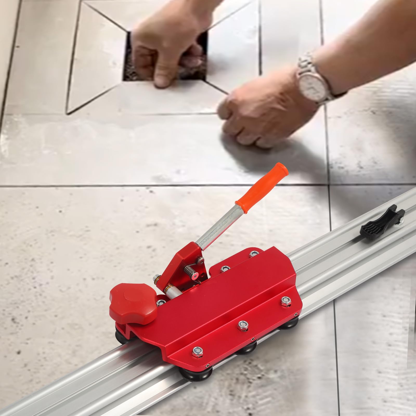 110-Inch Large Manual Tile Cutter for Ceramic Tiles - Built-in Suction Cups & Tile Pliers, 3-Push Knife System, Cuts Up to 4.7-Inch Thick Tiles - Perfect for Flooring, Backsplash, and DIY Home Renovation Projects