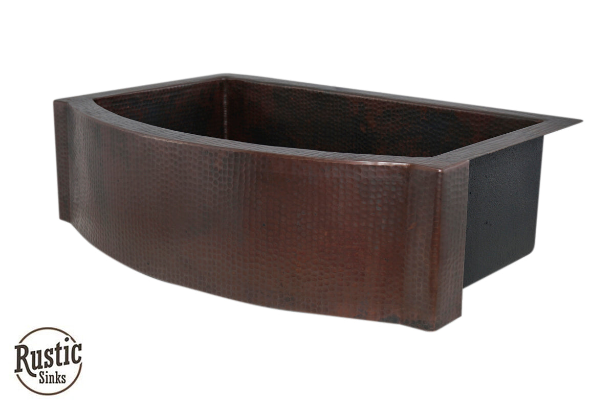 Flat Edge Rounded Front Copper Farmhouse Sink - Vintage Style Kitchen Sink for Rustic & Modern Homes | Perfect for Farmhouse, Cottage & Country Style Kitchens