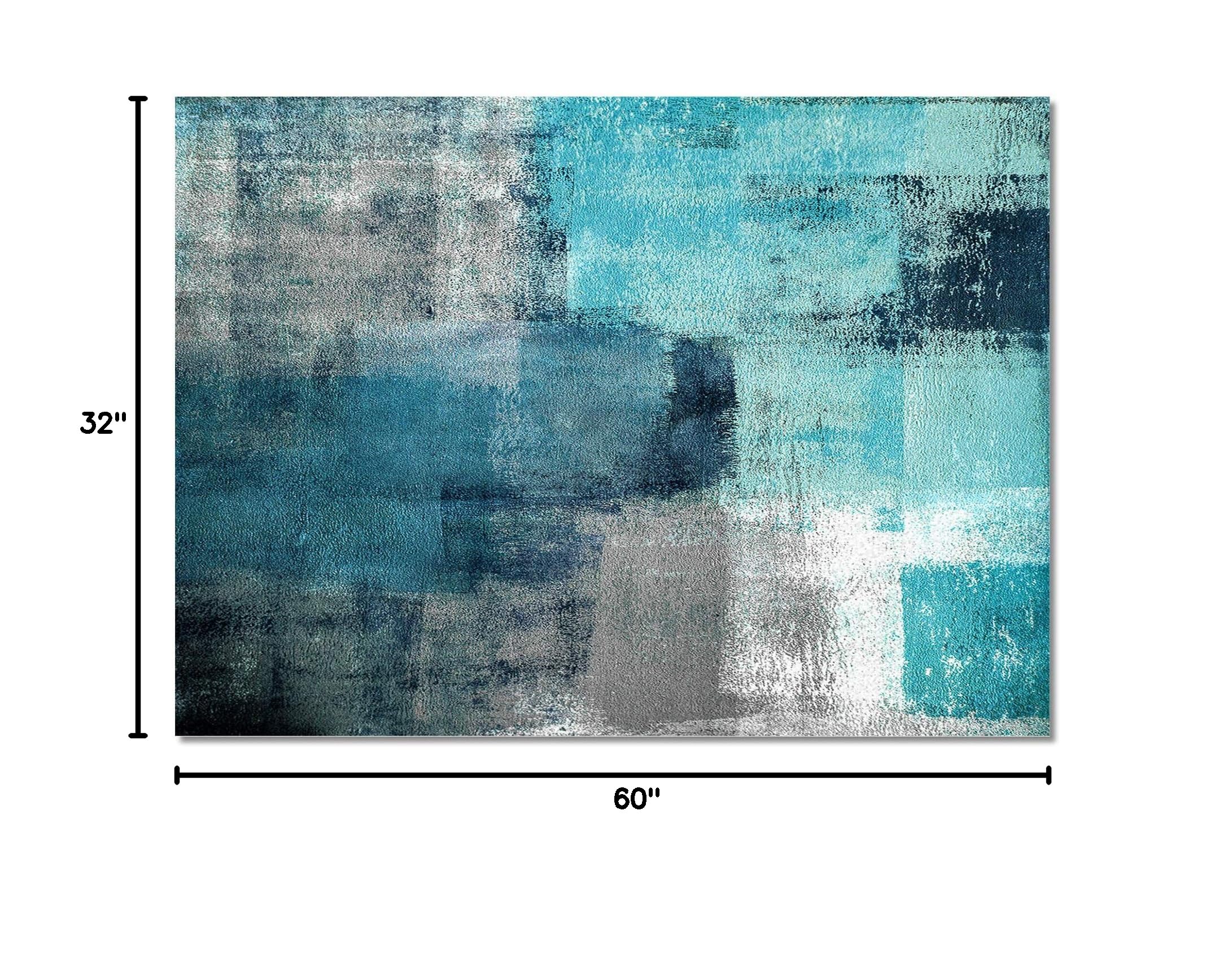 Modern Abstract Teal & Gray Shag Area Rug 2'8