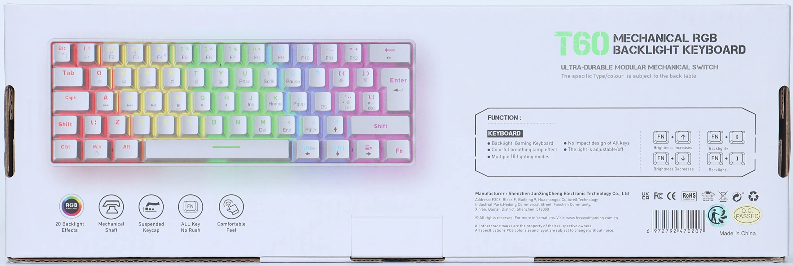 60% UK Gaming Mechanical Keyboard - 62 Key Compact Blue Switches with RGB Backlight for PC/Laptop Gaming & Office Work