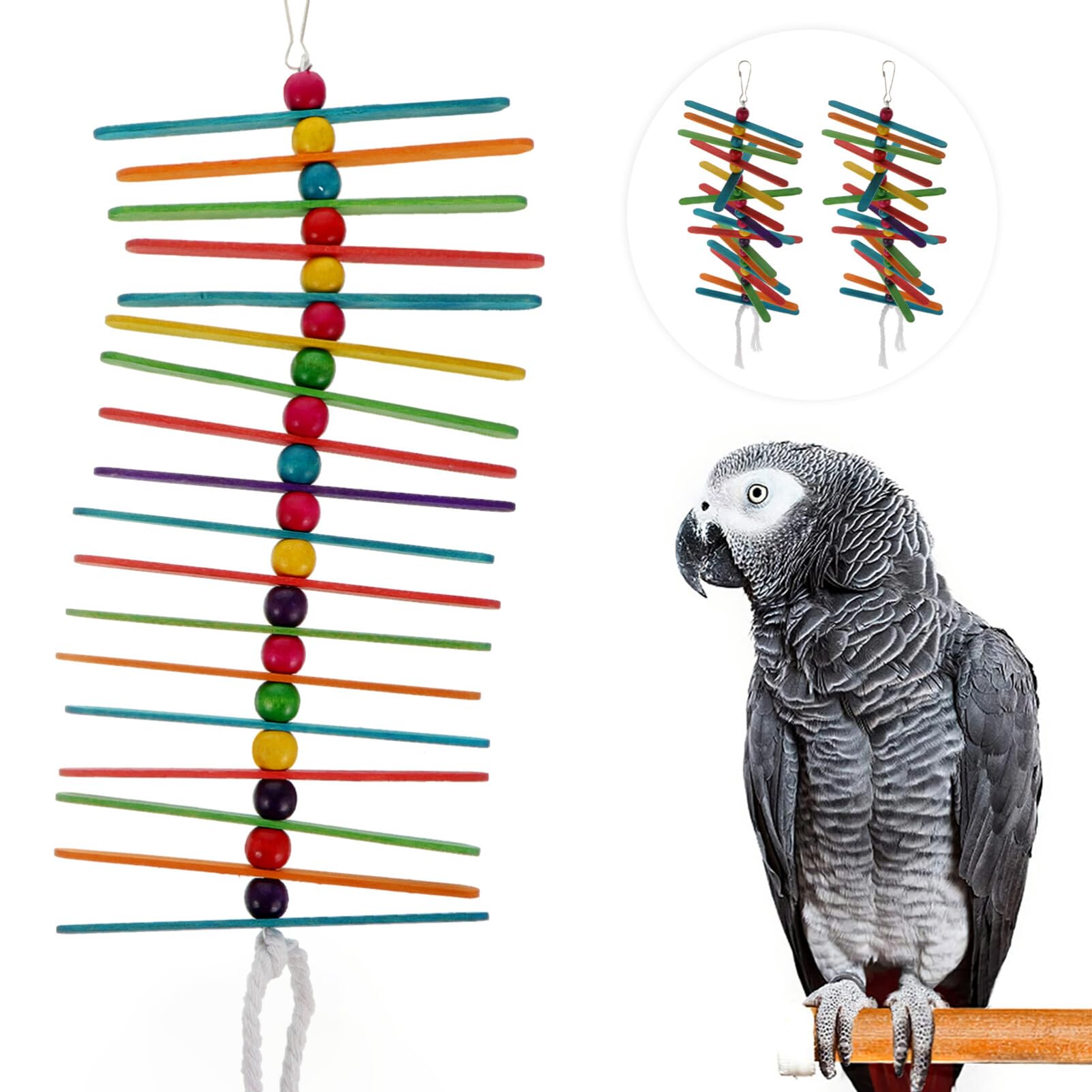 Balacoo Natural Wooden Bird Chew Toys for Parrots & Parakeets - 2pcs Hanging Chew Blocks, Colorful Biting Molar Sticks - Perfect for Cage Enrichment & Beak Exercise