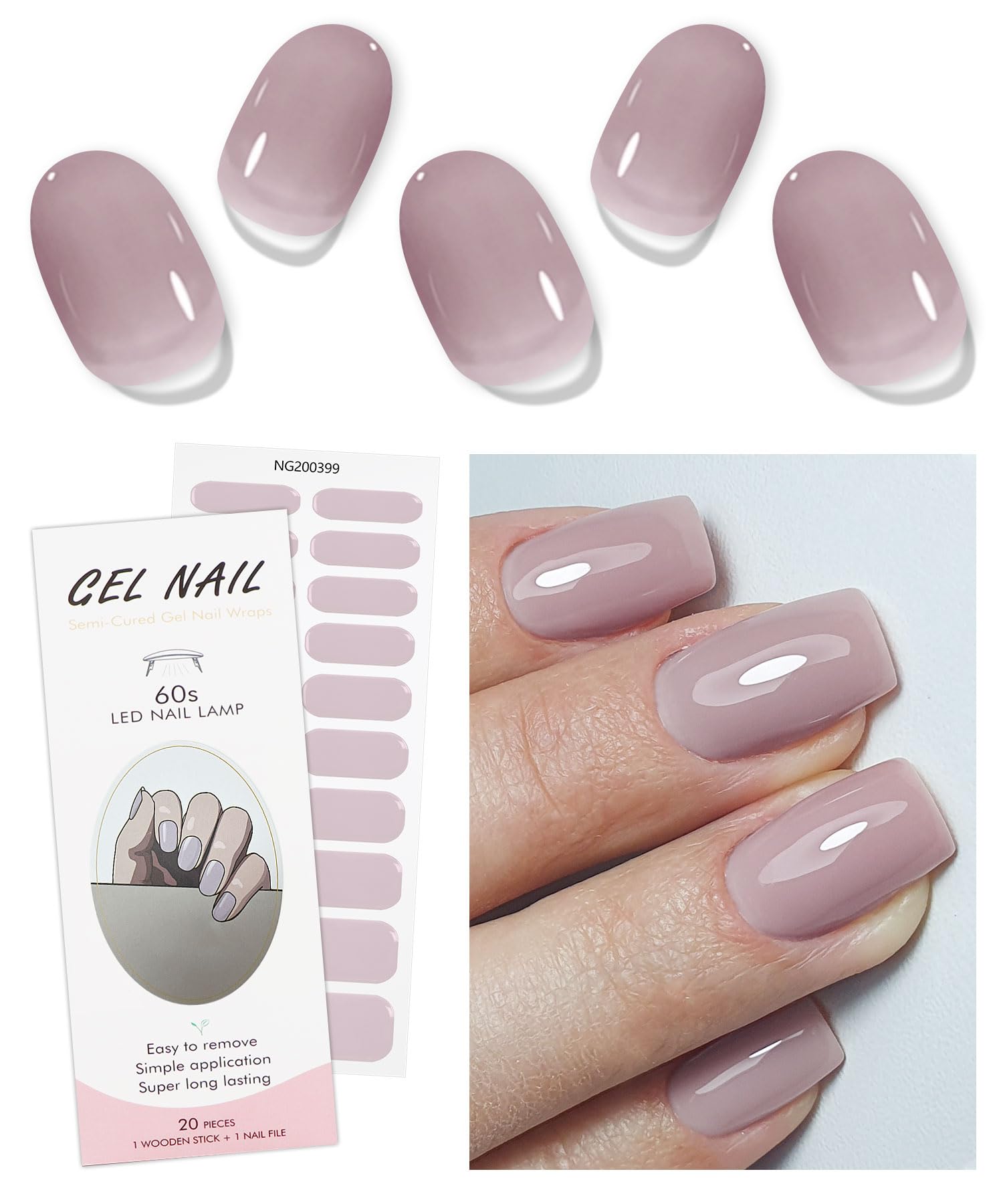 JMEOWIO Semi Cured Gel Nail Strips - Cream Purple Grey DIY Nail Stickers for Salon Quality Manicure at Home | Nail Art Design & Decoration Accessories | Perfect for Parties, Weddings & Everyday Wear