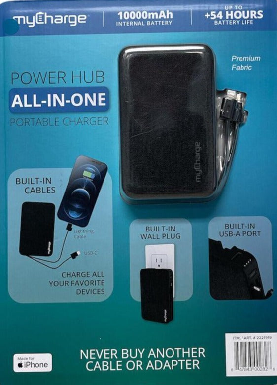 RFA Hub All-in-One Portable Charger Power Bank 10000mAh - Fast Charging for iPhone, Samsung, iPad - Compact & Lightweight for Travel, Camping, Outdoor Adventures