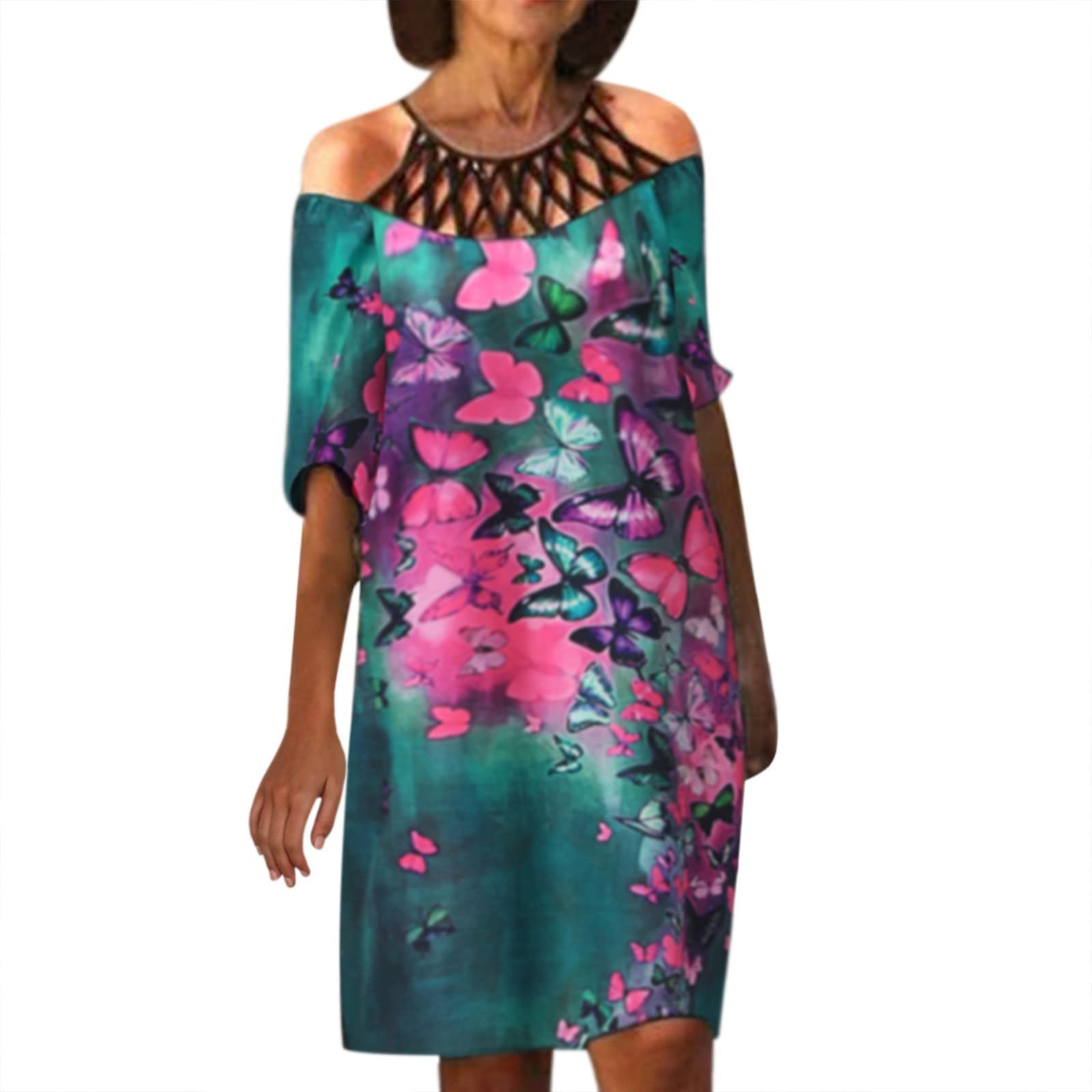 Trendy Women's Summer & Fall Graphic Print Crewneck Petite Dress - Casual Outfit for Work, Date Night & Weekend Getaways