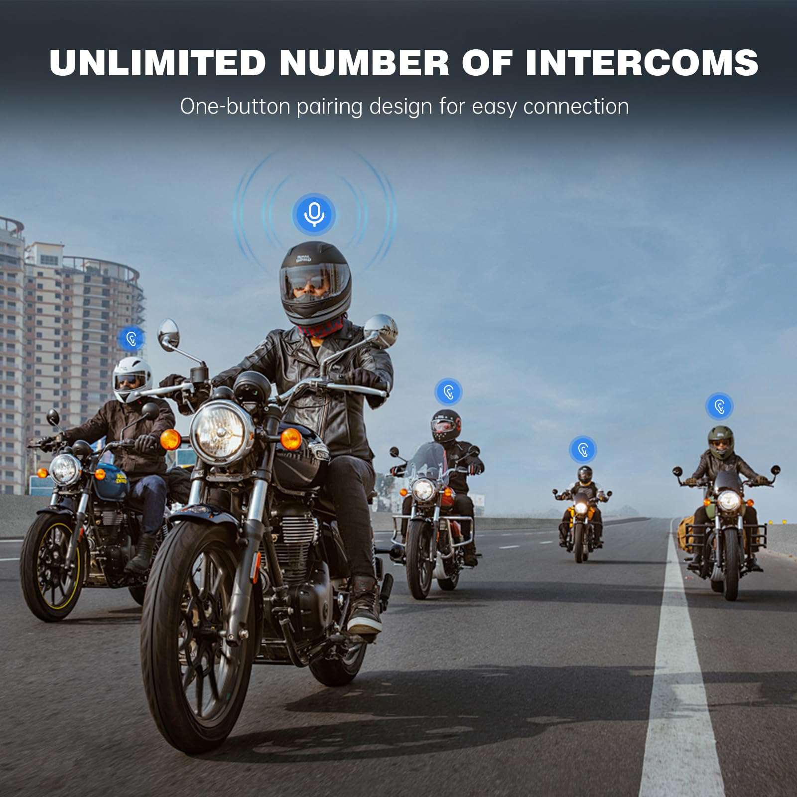 FreedConn Motorcycle Bluetooth Headset - MESH 2.0 256 Rider Group Intercom, AI Noise Cancellation, IP67 Waterproof, 1200mAh Battery, Hi-Res Audio - Perfect for Group Riding, Touring & Adventure Motorcycles