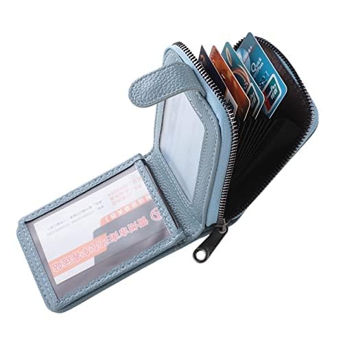 Premium Leather Slim Wallet for Men & Women - RFID Blocking Card Holder for ID, Business & ATM Cards | Zipper Closure | Blue | Perfect for Travel, Office & Everyday Use