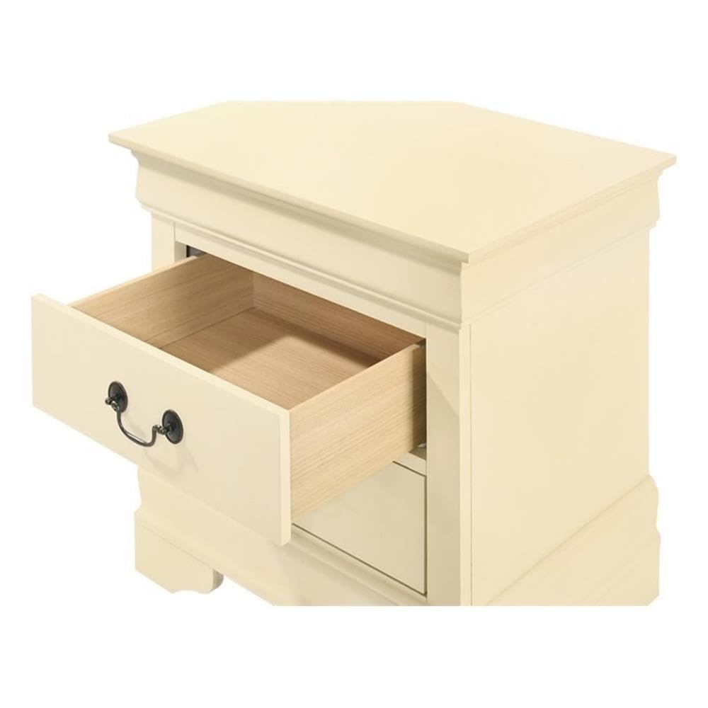 Glory Furniture Louis Phillipe 2 Drawer Nightstand in Beige - Classic Bedside Table for Bedroom, Living Room & Guest Room - Compact Storage Solution with Elegant Design