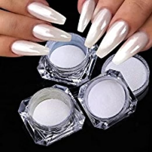 Bunny Nail Studio Chrome Powder for Nail Art - Pearl White Nail Glitter & Polish Powder Kit | Professional Chrome Nail Paint for Extensions & Manicures | Perfect for Salon, Home DIY & Party Nail Designs