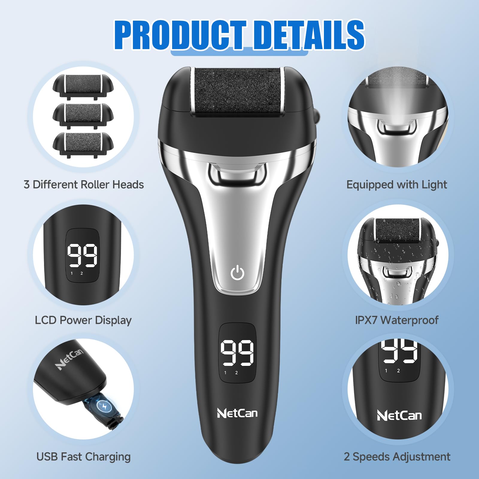 Professional Electric Callus Remover for Feet - Rechargeable Waterproof Pedicure Tool Kit with Foot File & Dead Skin Scrubber | Perfect for Home Spa, Pedicures & Dry Cracked Heel Care