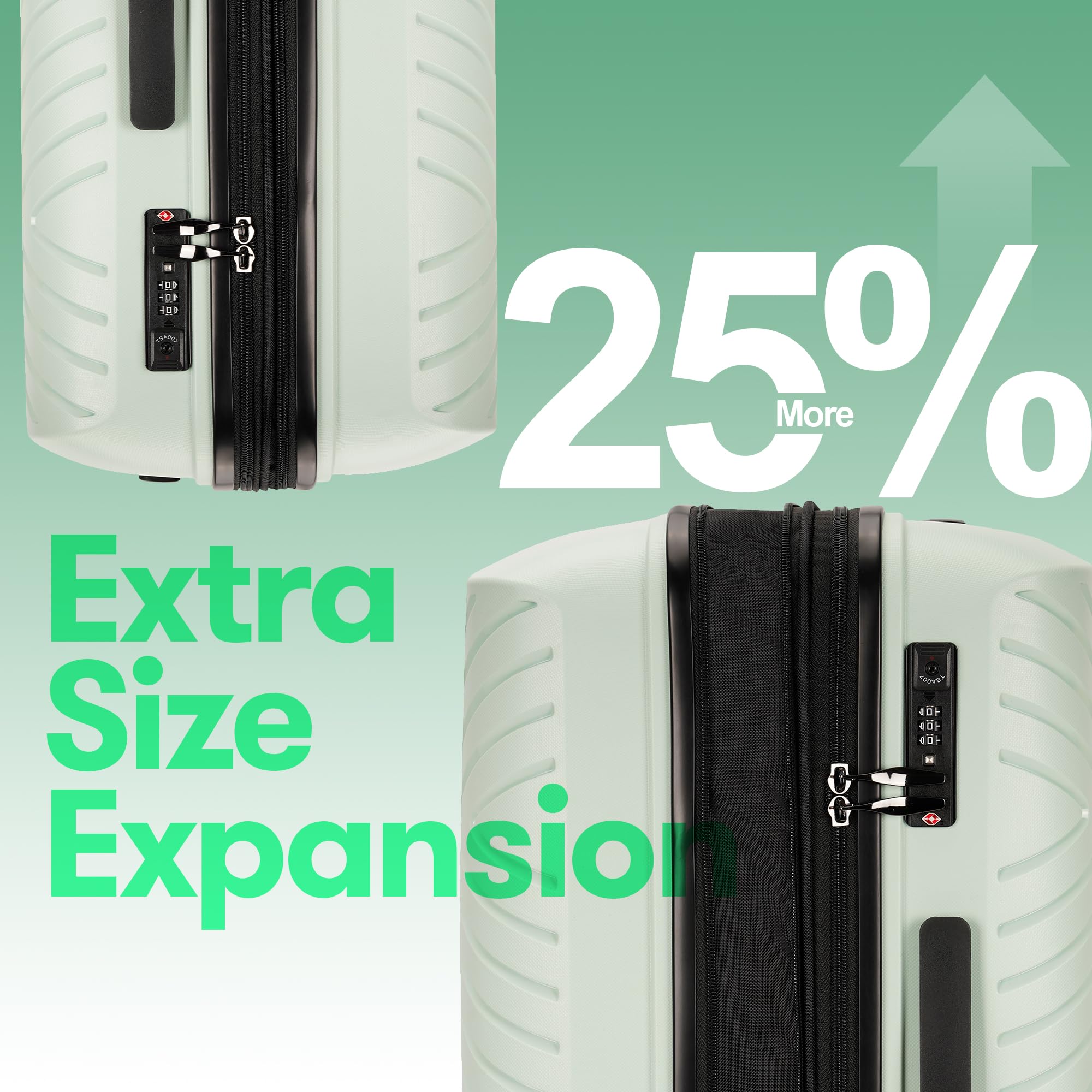 3-Piece Hard Shell Luggage Set with Spinner Wheels & TSA Lock - Mint Green Suitcases for Travel, Vacation & Business Trips