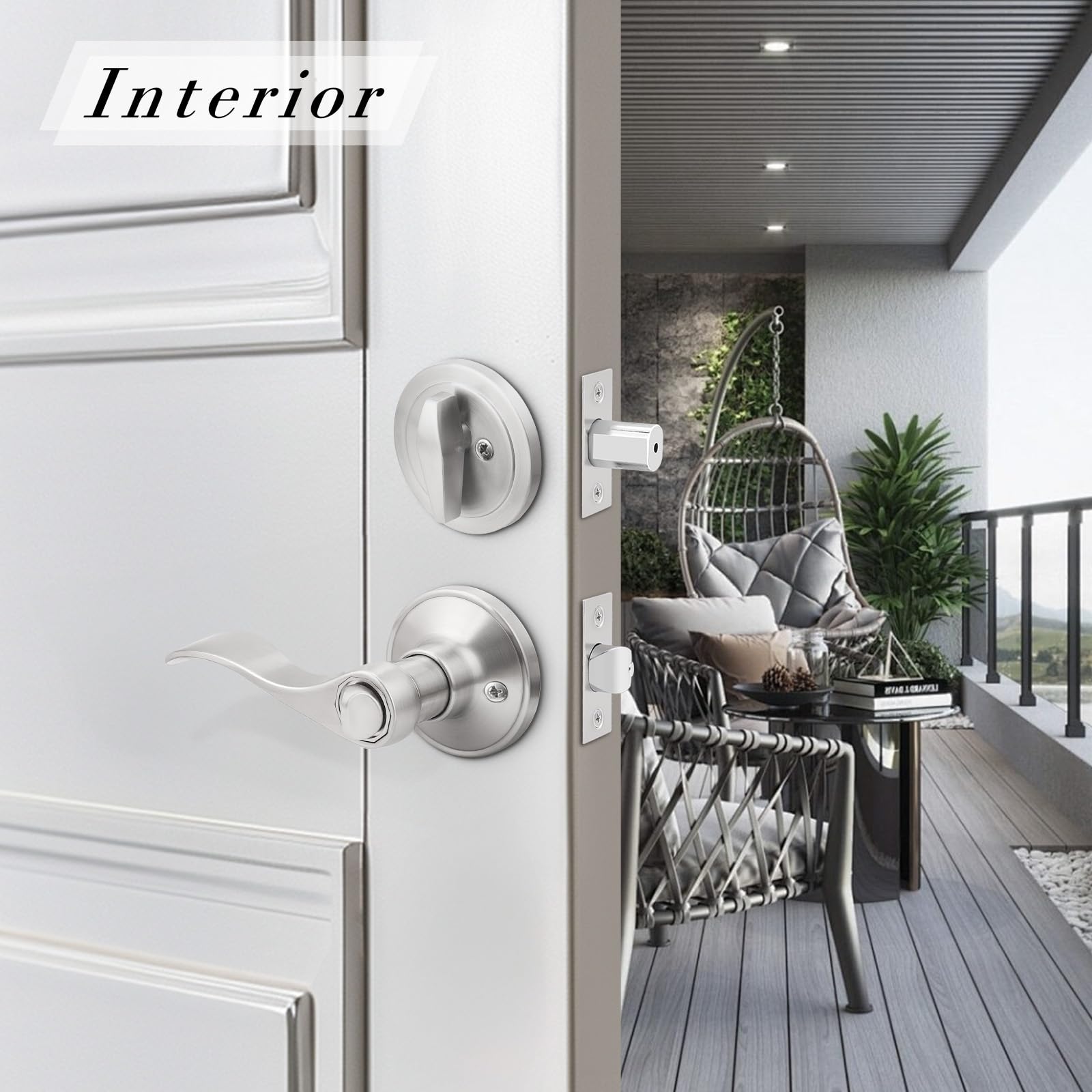 3 Pack Keyed Entry Door Lock Set - Keyed Alike Single Cylinder Deadbolt with Wave Style Handle, Satin Nickel Finish, Reversible Leverset for Home Security | Perfect for Bedroom, Front Door, Office & Apartment Use