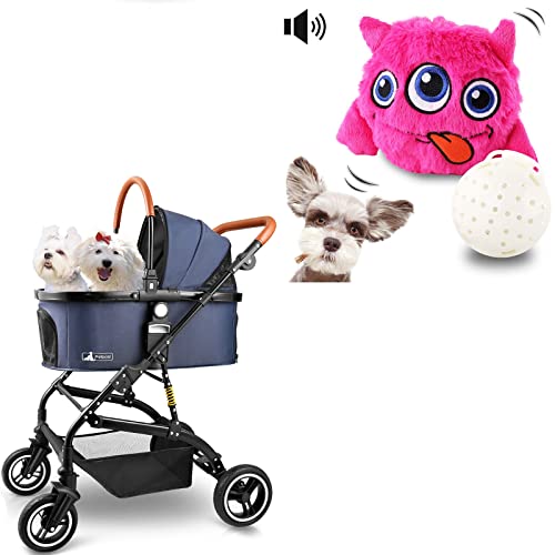 Petbobi Double Pet Stroller for Dogs & Cats - Foldable Travel Carrier with Interactive Dog Toy | Perfect for Walking, Jogging & Outdoor Adventures