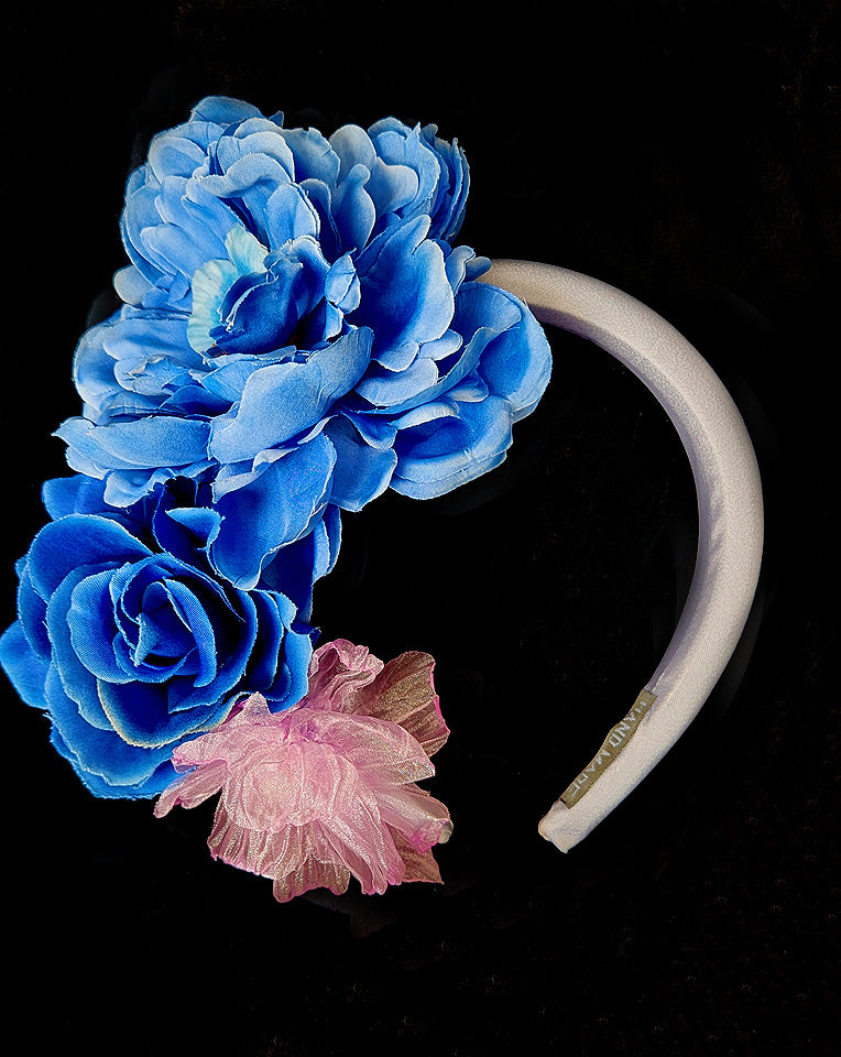 Royal Blue & Lilac Floral Headband - Elegant Race Day Crown & Fascinators by Kitty Lee at Kezani | Perfect for Weddings, Derby Parties & Special Occasions