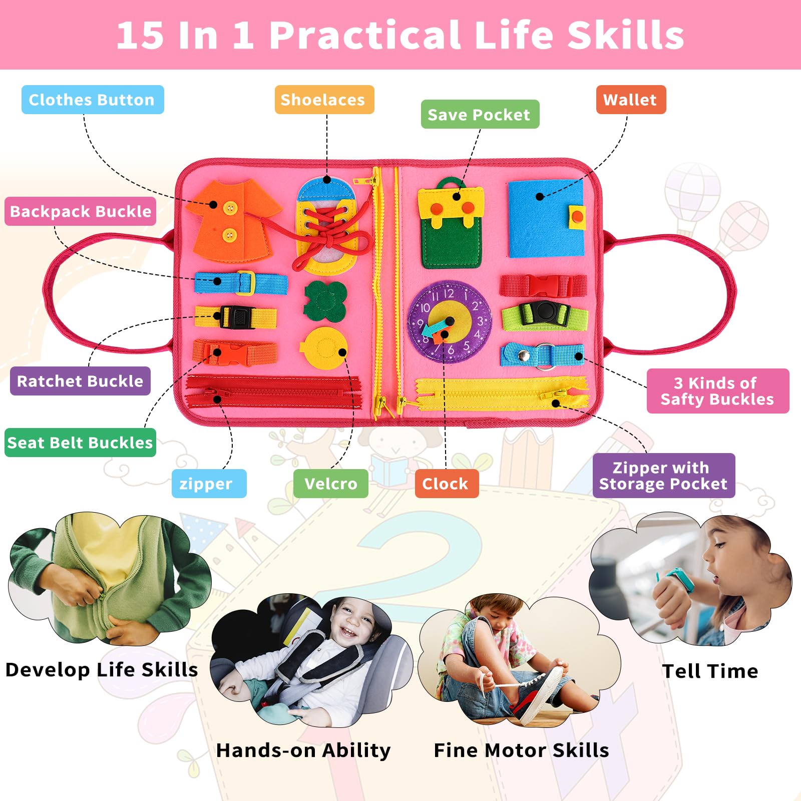 **Montessori Busy Board for Toddlers 1-4 Years Old - 7-in-1 Preschool Learning Toy with Life Skills - Perfect Travel & Car Ride Activity for Boys & Girls - Ideal Birthday Gift for 2 Year Olds (Great for Airplane, Road Trips & Quiet Play at Home)**