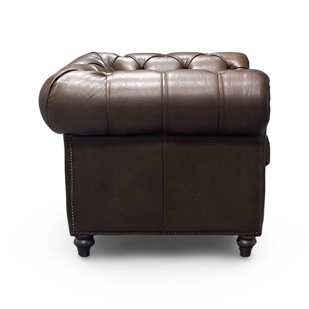 Premium Manchester Leather Armchair - Genuine Leather Living Room Chair with High Back & Padded Seat - Perfect for Home Office, Lounge & Reading Nook
