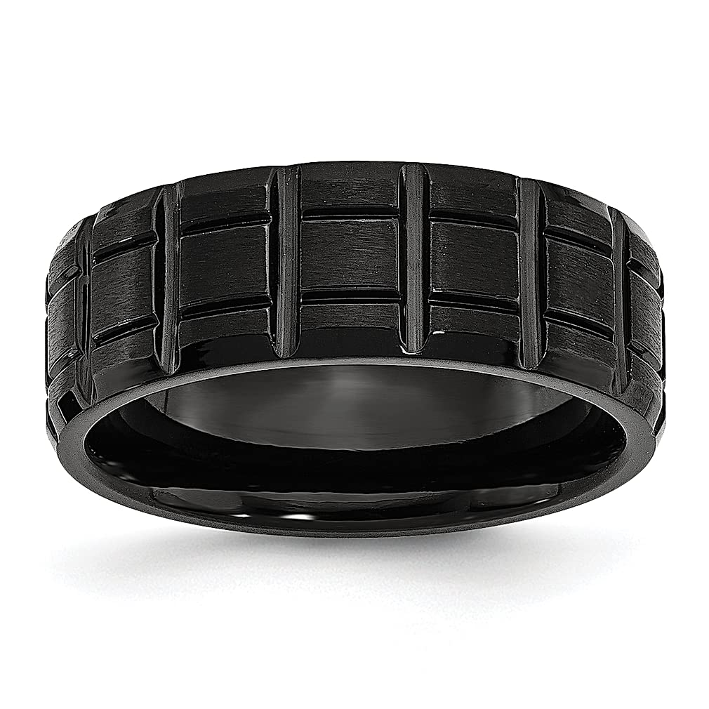 ICE CARATS 8mm Titanium Black Notched Band Ring for Men - Durable Wedding, Engagement & Fashion Jewelry - Perfect Gift for Dad, Husband & Boyfriend - Ideal for Everyday Wear, Special Occasions & Anniversary Gifts