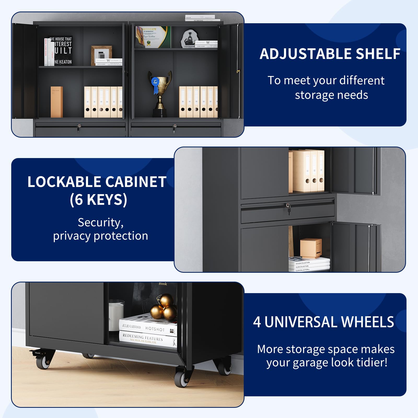 Yizosh Heavy Duty Metal Garage Storage Cabinet with Locking Doors & Adjustable Shelves - 73