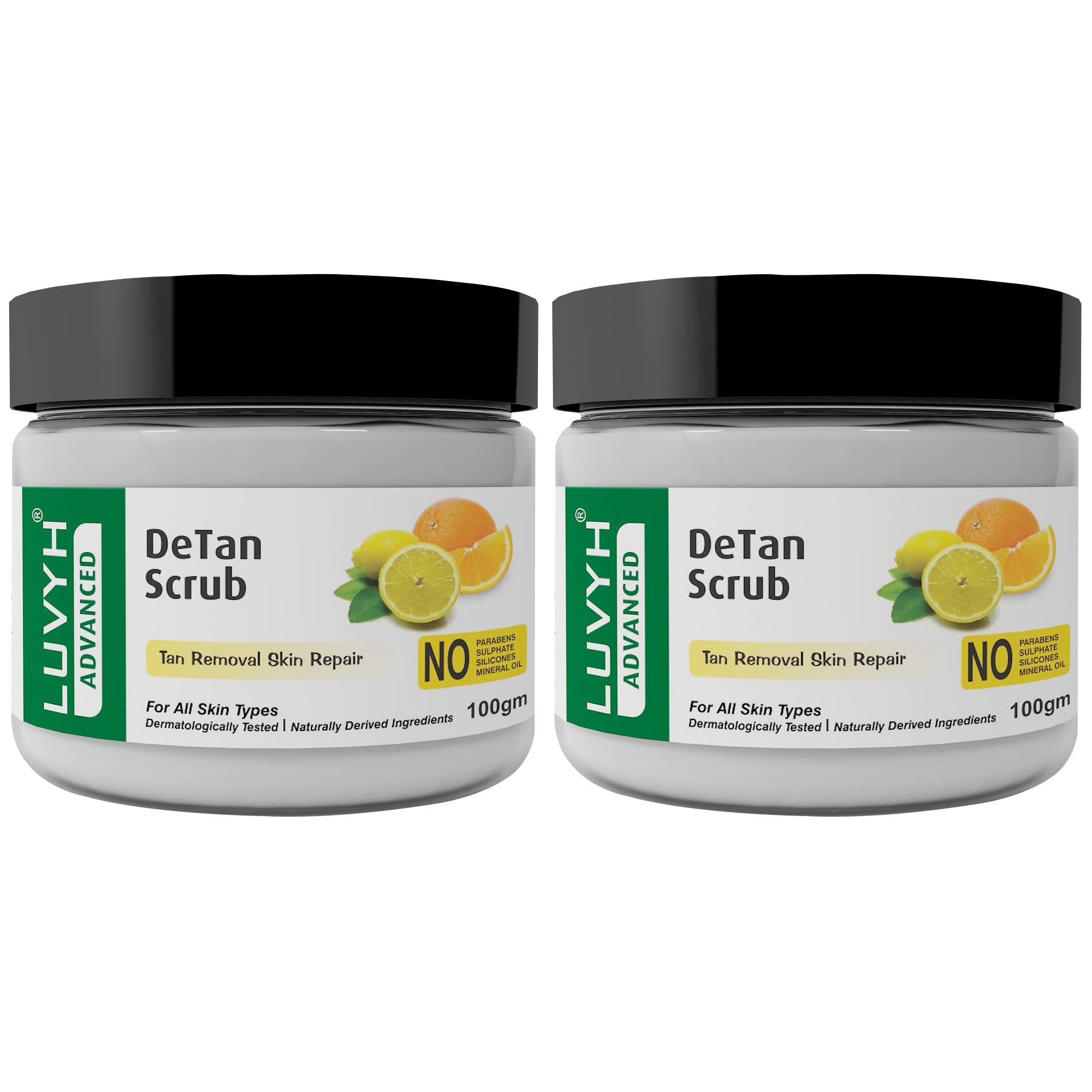 Luvyh DeTan Skin Exfoliating Face Scrub 200g (Pack of 2) - Brightening Ubtan Cream Scrub for Glowing Skin, Tan Removal, Whitening & Oil Control | Acne Treatment, Depigmentation & Pollution Defense | Paraben-Free, Sulfate-Free, Silicone-Free for All Skin Types | Perfect for Daily Skincare & Post-Sun Care Routine