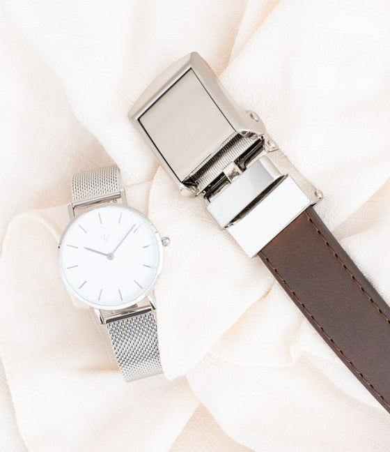 Custom Sterling Silver Watch and Belt Set for Men - Elegant Matching Accessories for Formal Events & Gifts
