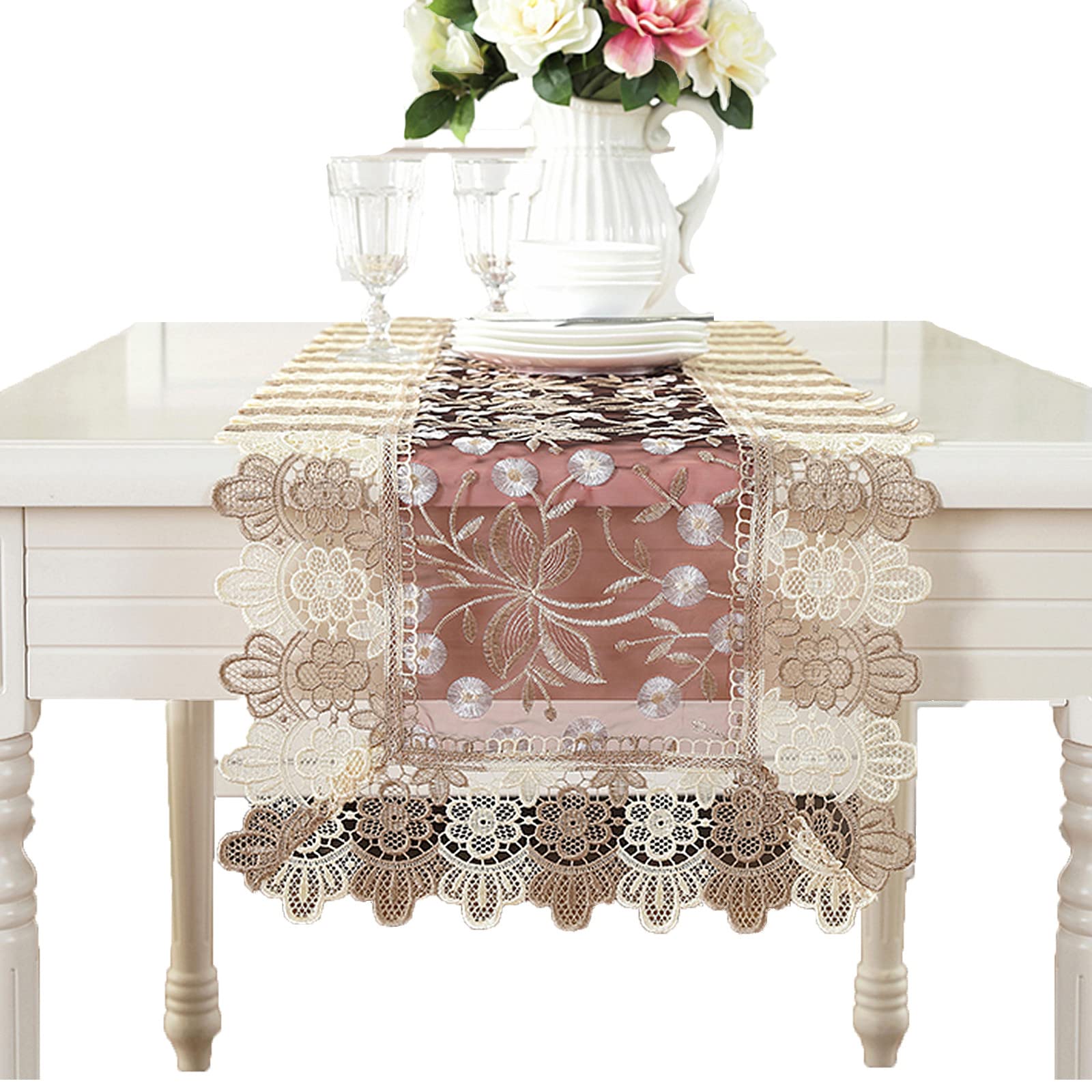 Burgundy Lace Table Runner 16x78 Inch - Farmhouse Wedding Decor for Dining & Coffee Tables