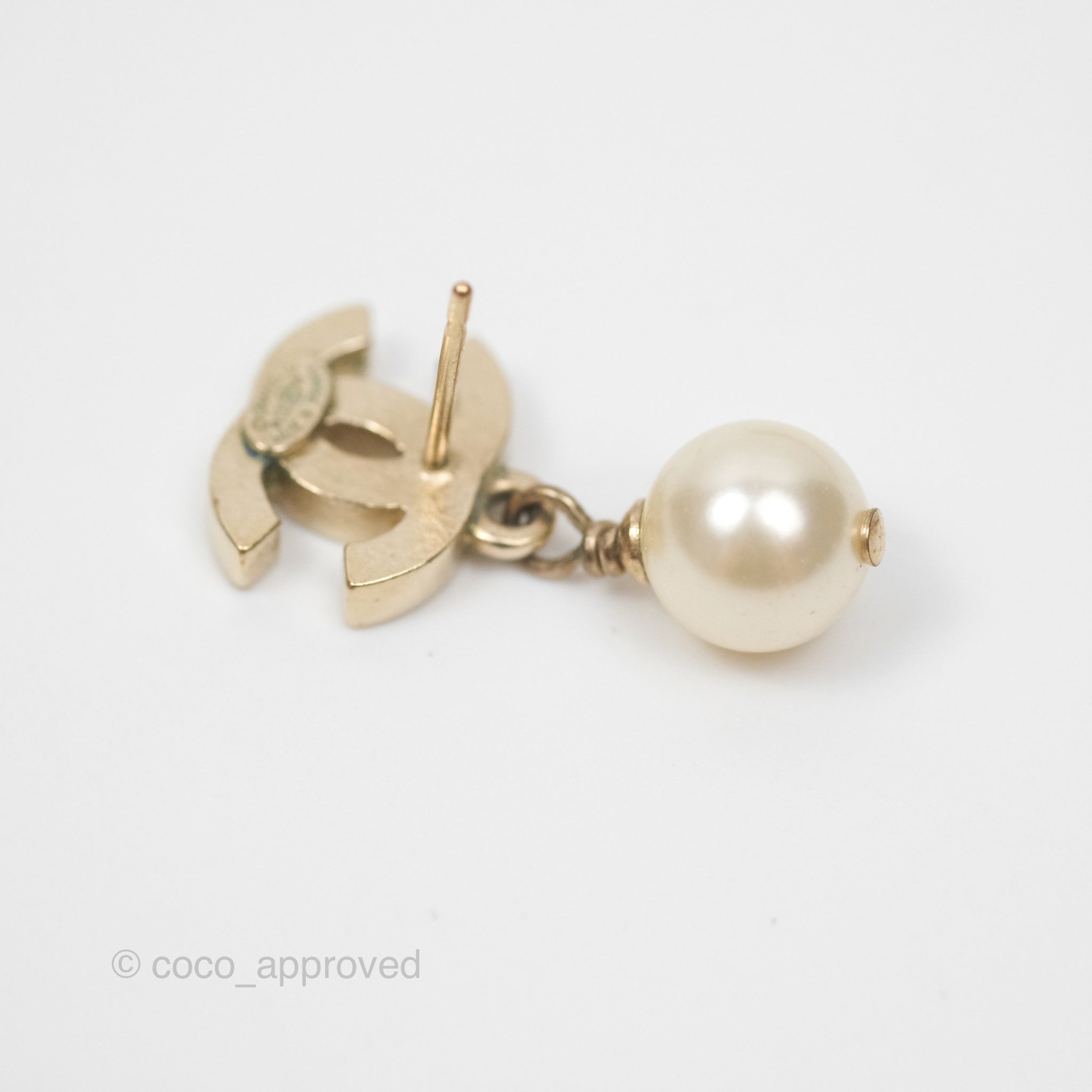 Chanel CC Pearl Drop Earrings - Gold Tone 12W Elegant Fashion Jewelry for Women | Perfect for Parties, Weddings & Special Occasions