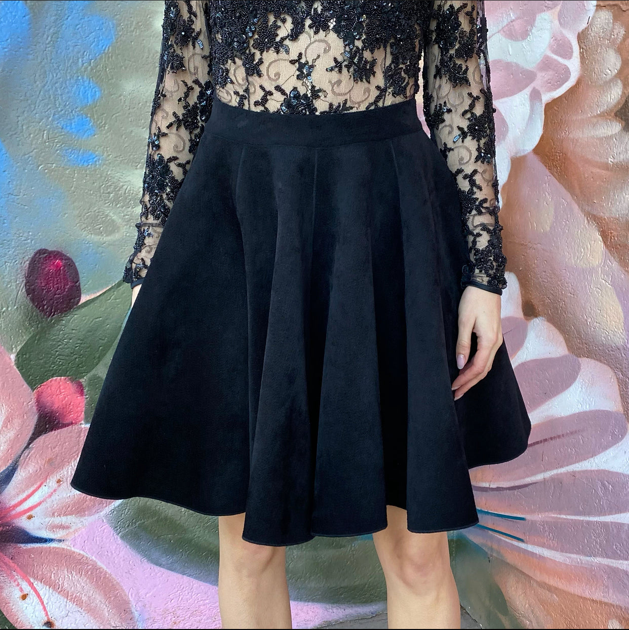 Alaia Black Thick Velvet Full Circle Mini Skirt for Women | US Size 8/10 | Perfect for Night Out, Party & Casual Wear