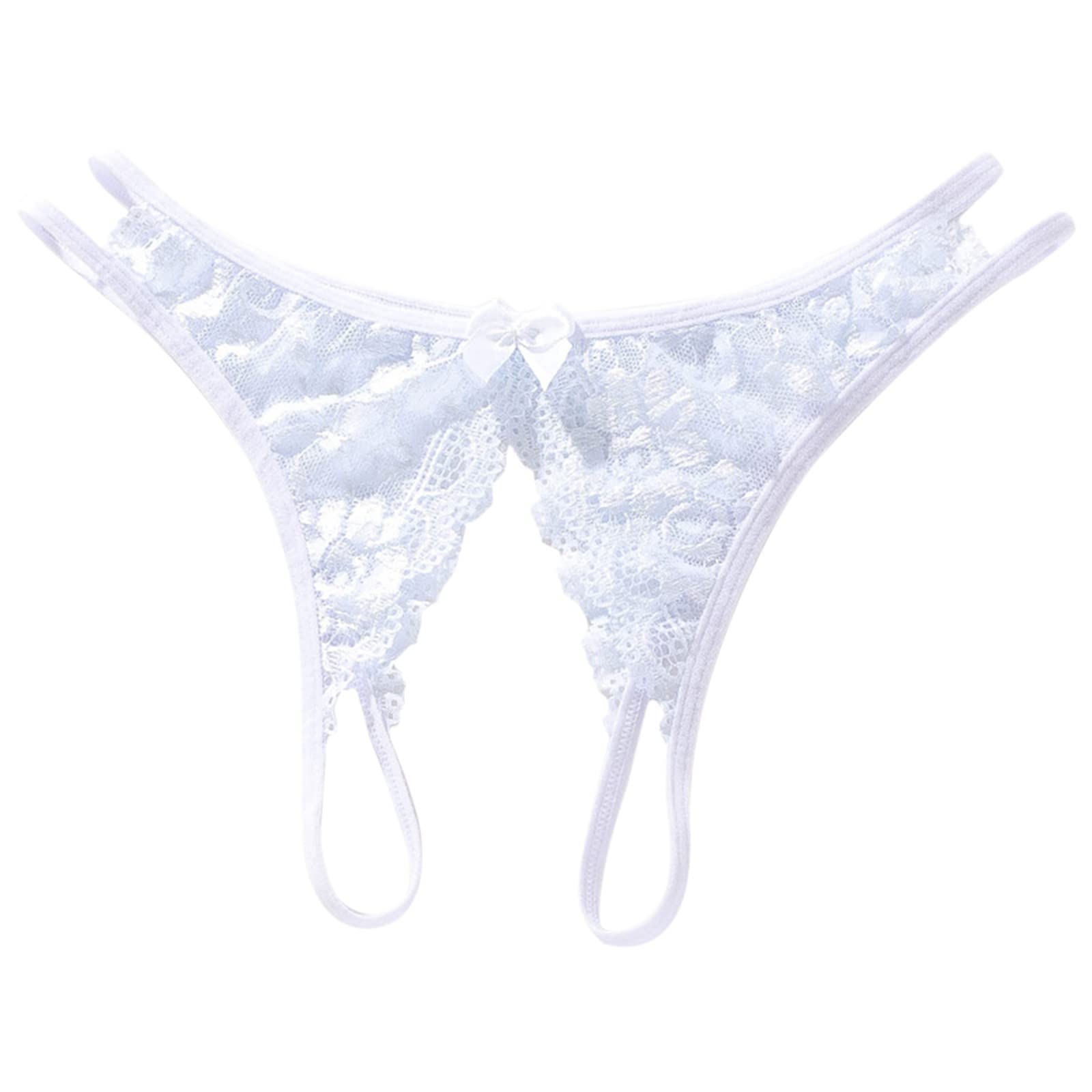 Sexy Crotchless Lace Thong Panties for Women - Floral Bowknot T-Back Mesh Underwear | Perfect for Valentine's Gift, Boudoir Photo Shoot & Sensual Moments