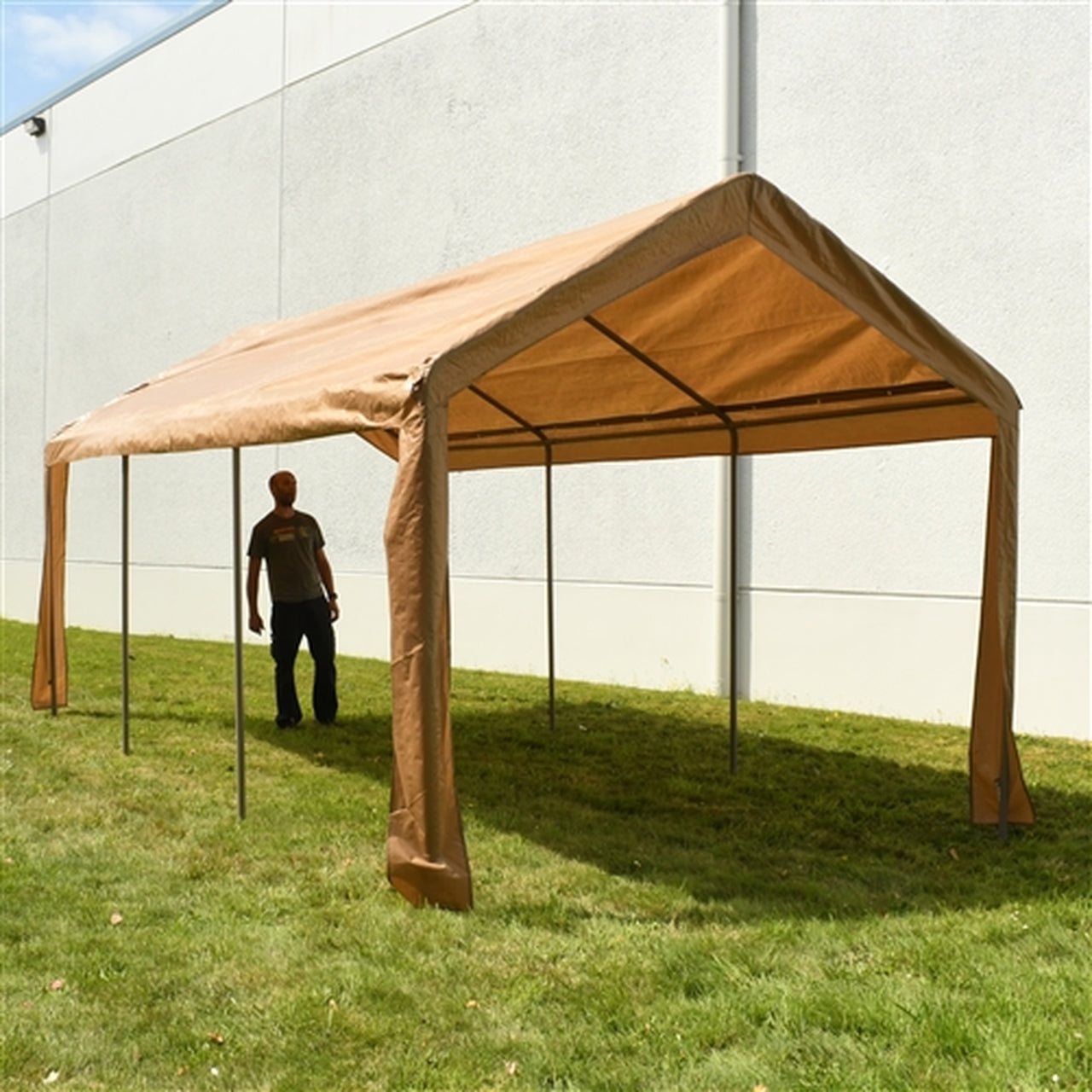 Heavy Duty 10x20 FT Aleko Outdoor Carport Canopy Tent - Beige Weatherproof Shelter for Cars, Trucks, RV & Outdoor Storage