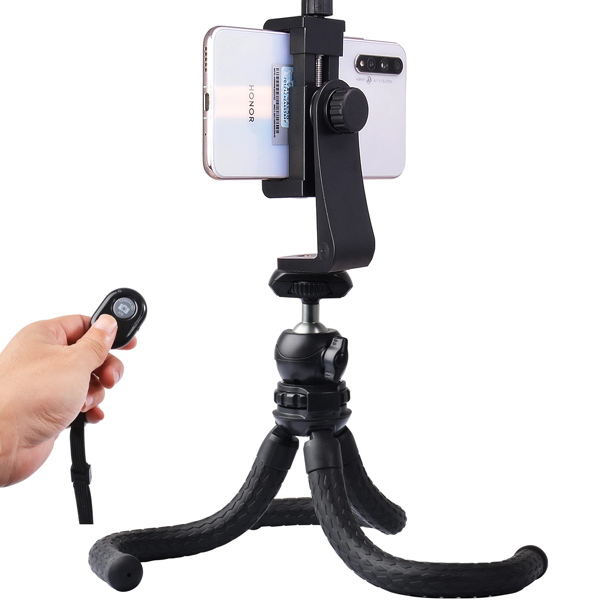 Ruittos Phone Tripod with Wireless Remote - Portable Flexible Tripod Stand with Vertical Adapter Mount for iPhone & Android - Perfect for Video Recording, Vlogging, Live Streaming & Photography