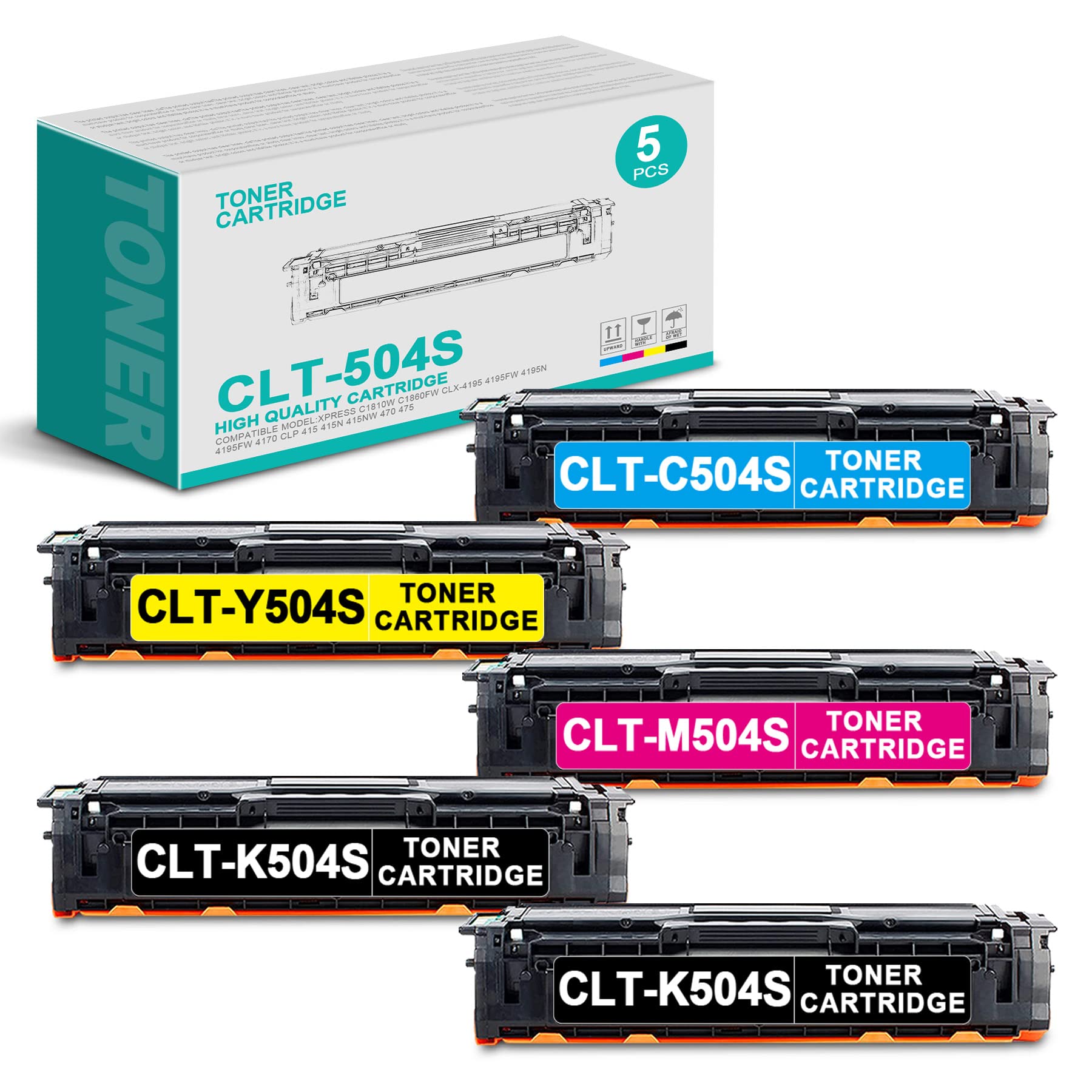 5-Pack Compatible Toner Cartridge Replacement for Samsung Xpress C1810W CLX-4195 CLP 415 Printers (2BK+1C+1M+1Y) - High-Quality CLT-K504S/C504S/M504S/Y504S/504S & SU162A/SU029A/SU296A/SU506A Replacement - Perfect for Home Office Printing & Small Business Use - by VaserInk