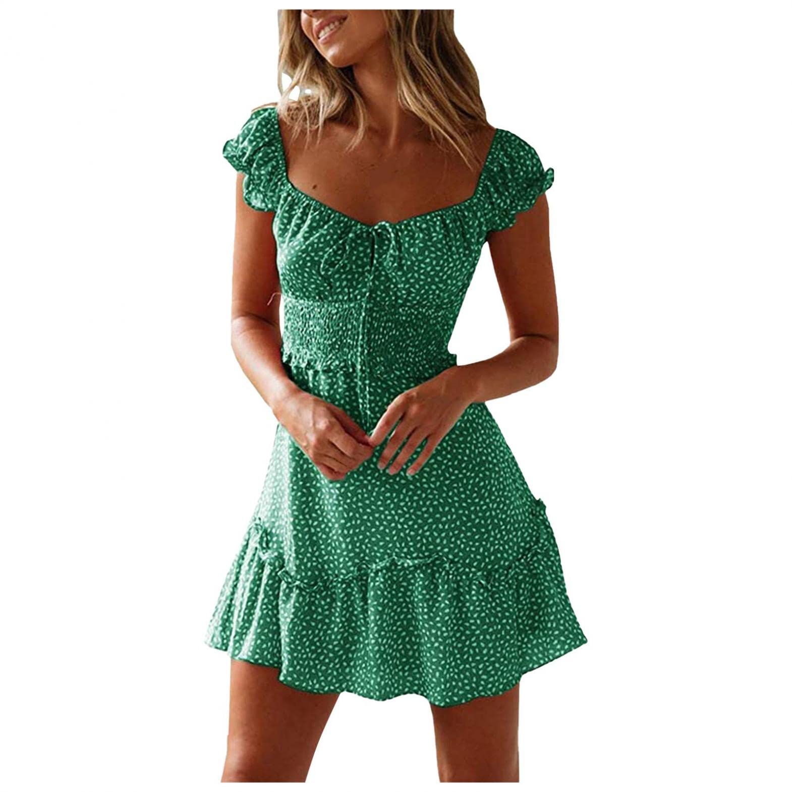 Handyulong Women's Summer Spaghetti Strap Polka Dot Mini Dress - Casual Loose Fit Beach Sundress for Party, Vacation & Outdoor Activities
