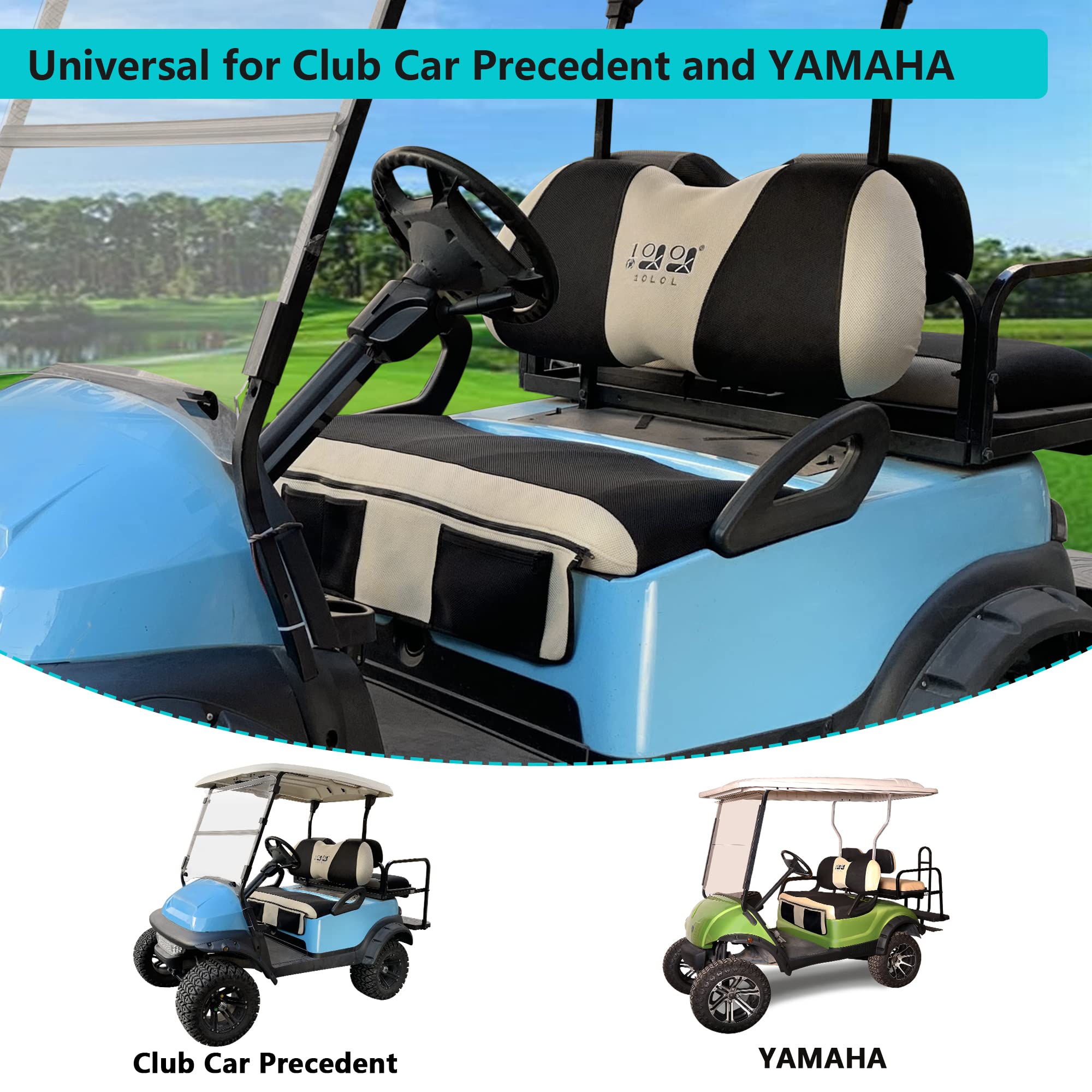 Breathable 10L0L Golf Cart Seat Cover for Yamaha & Club Car Precedent Front Seat - Polyester Mesh Fabric Seat Covers, Towel & Blanket (Gray/Black/Red) - Perfect Golf Gift & Accessory for Outdoor Comfort & Protection