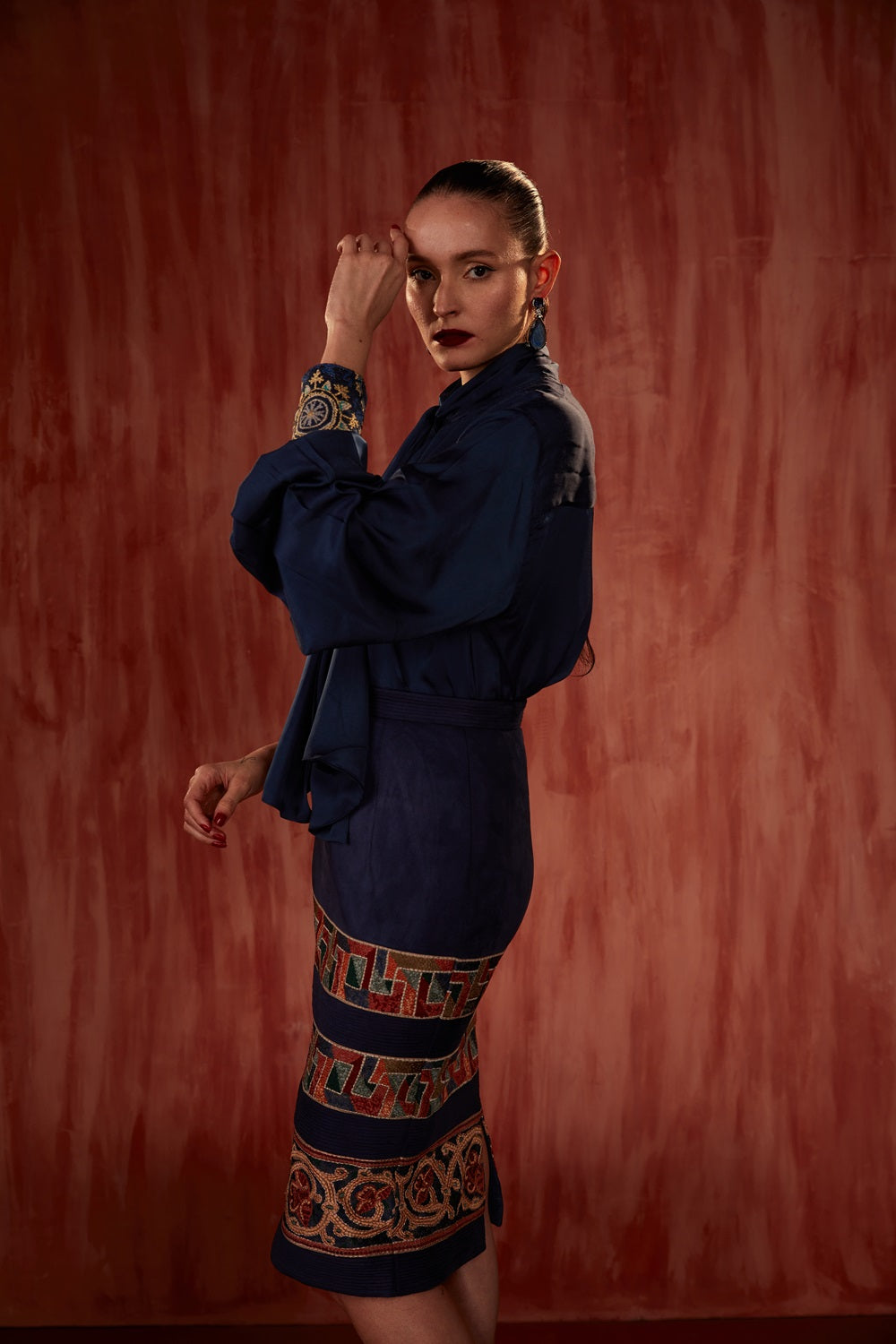 Elegant Navy Blue Bow Tie Blouse for Women - Perfect for Office Wear, Parties & Special Occasions